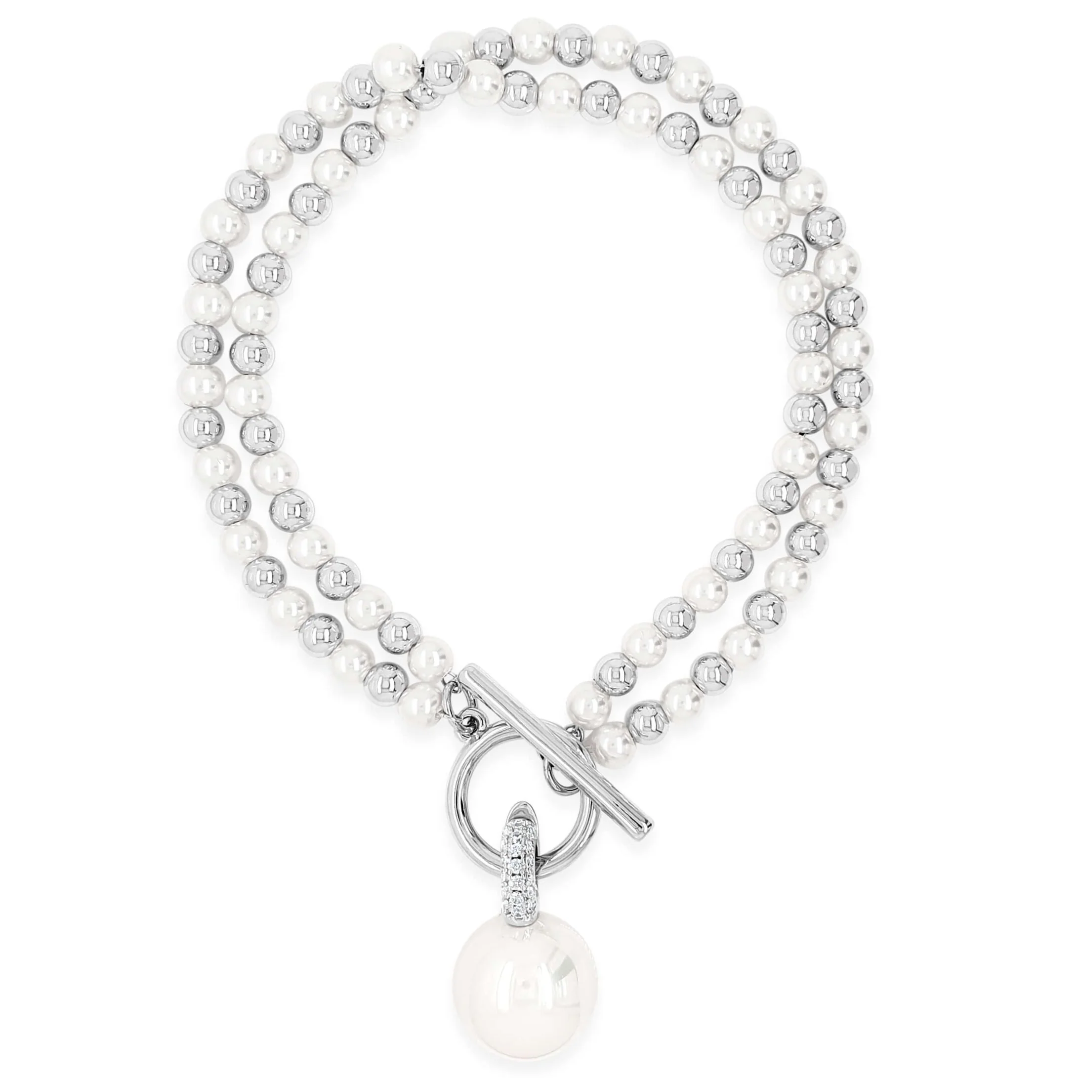 Absolute Silver Pearl Beaded TBar Bracelet