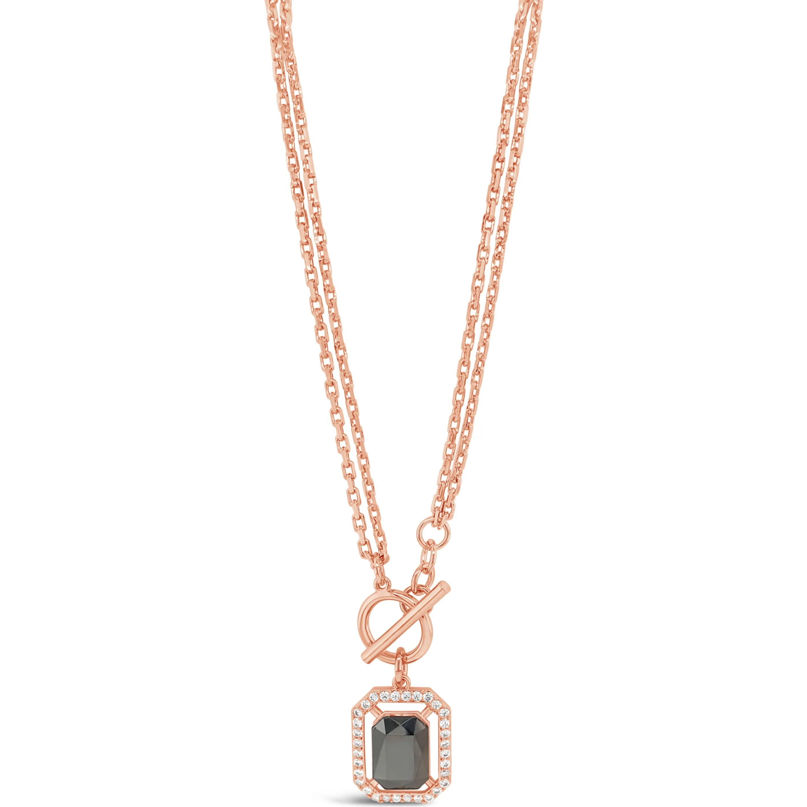Absolute Rose Gold Hematite Square Pendant T Bar Necklace - Image 2