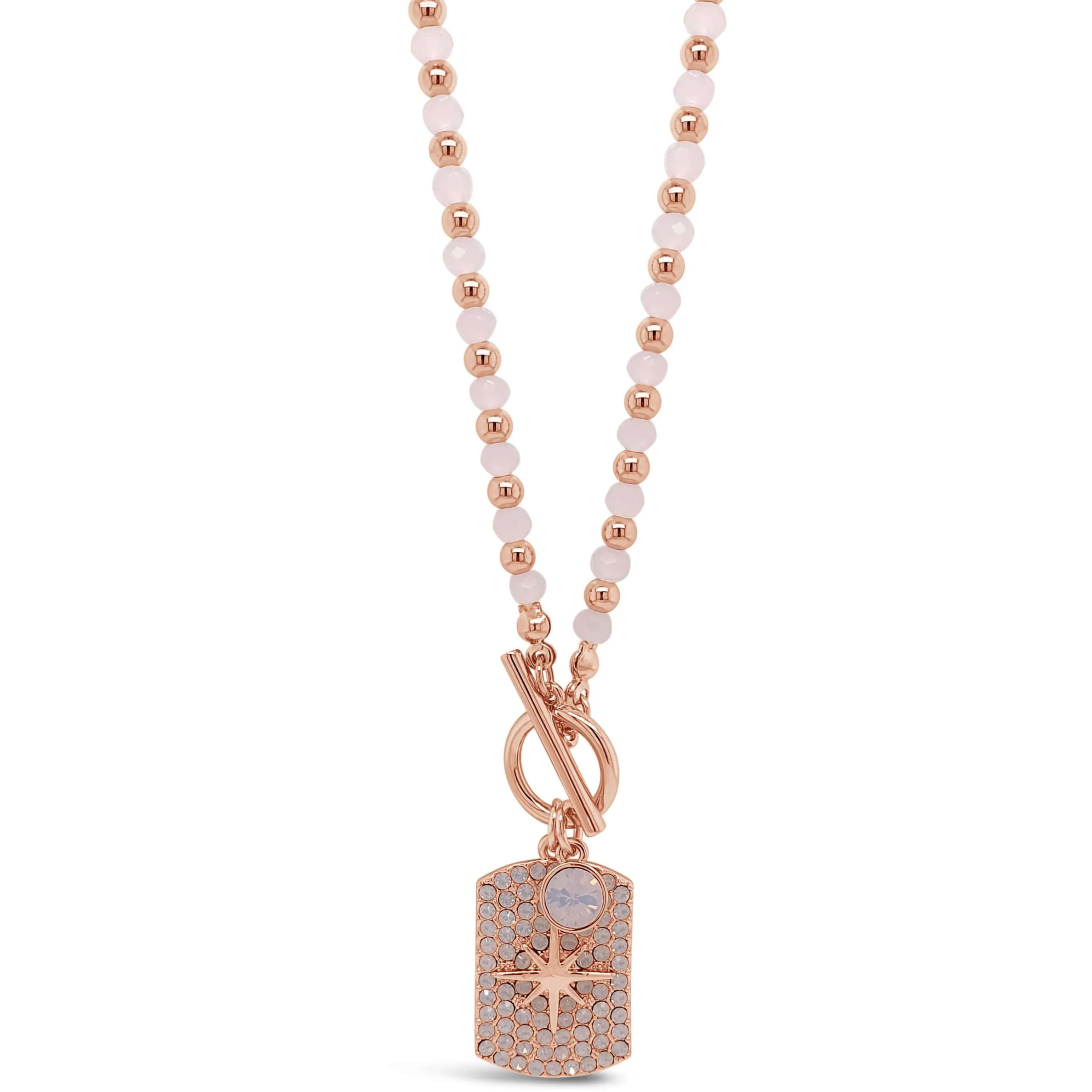 Absolute Rose Gold & Pink Bead Tag Necklace