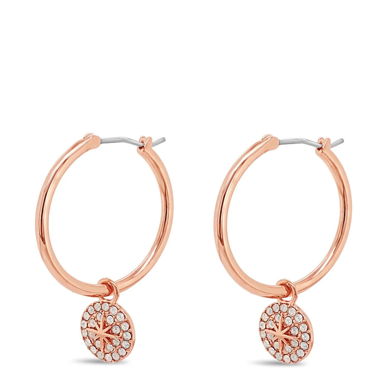 Absolute Rose Gold & White Opal Star Charm Hoop Earrings