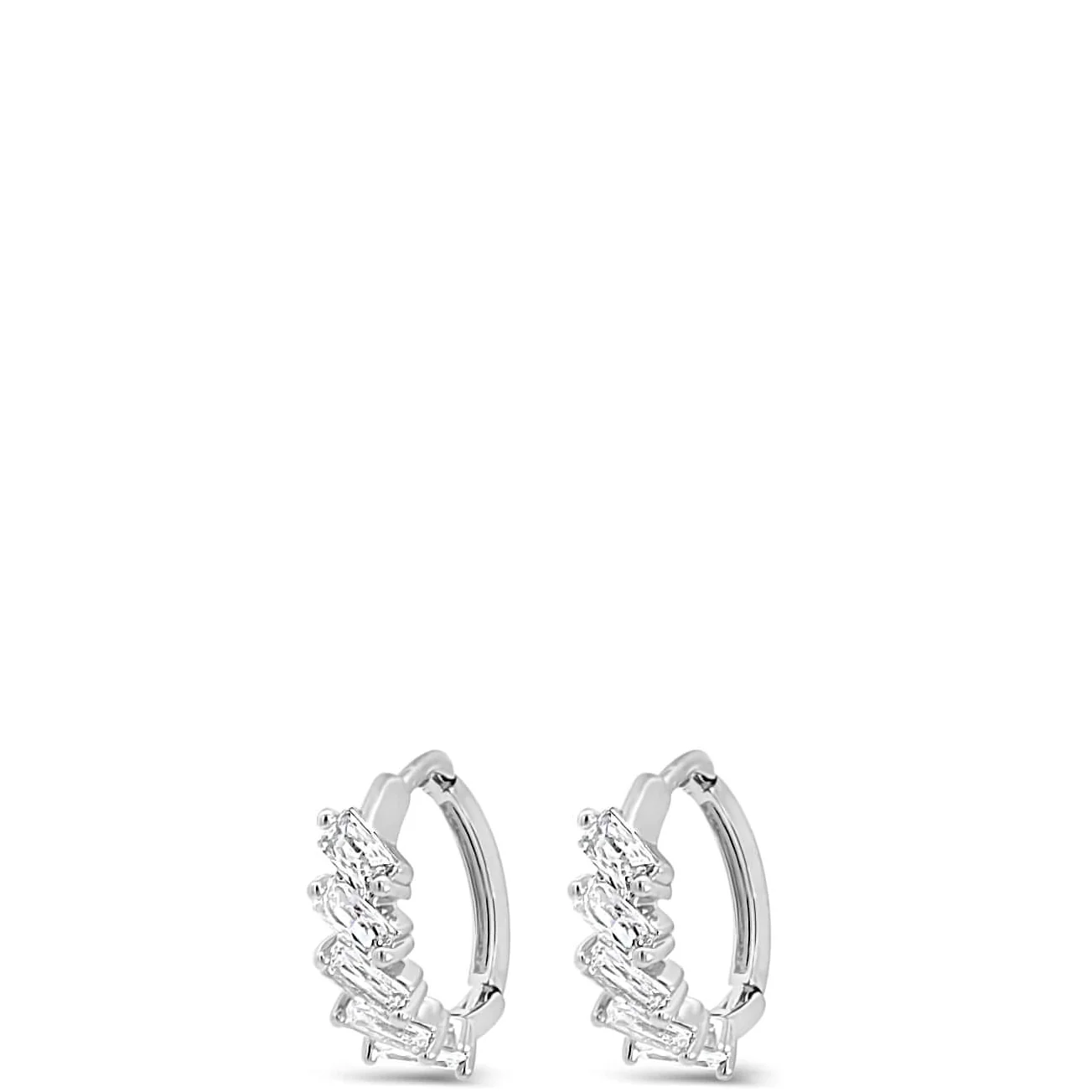Absolute Silver Baguette Crystal Small Hoop Earrings