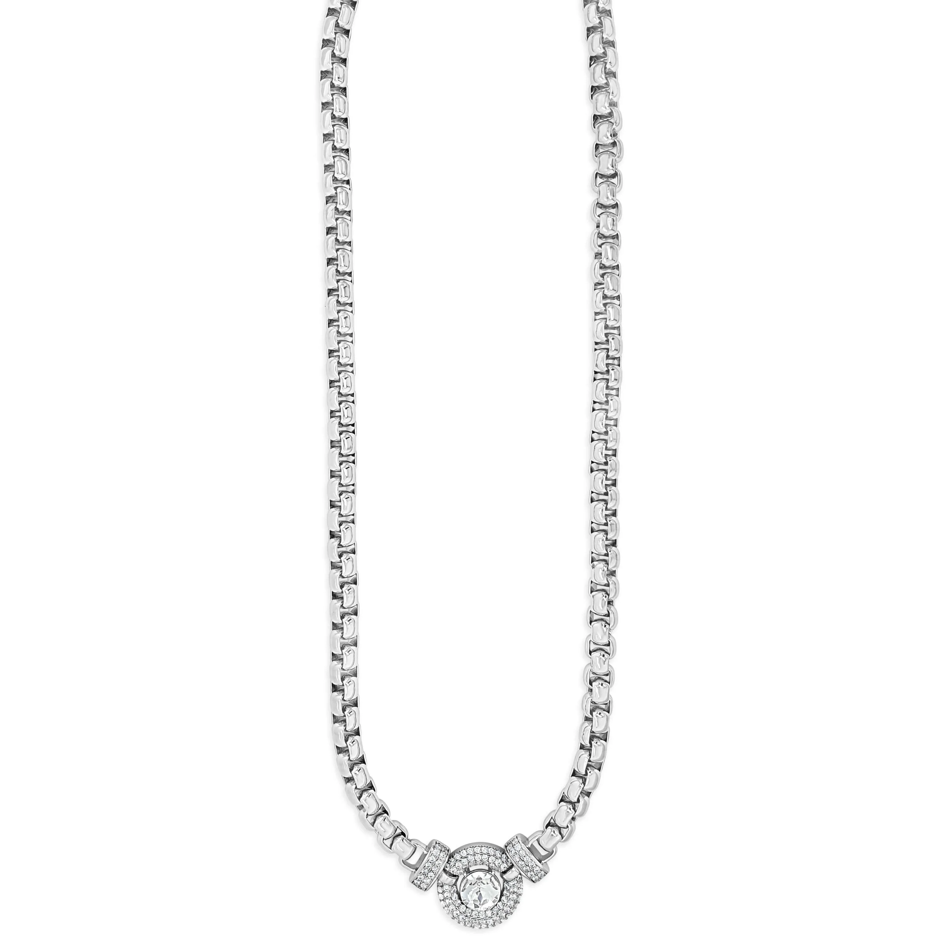 Absolute Silver Chubby Round Link Halo Crystal Magnetic Necklace