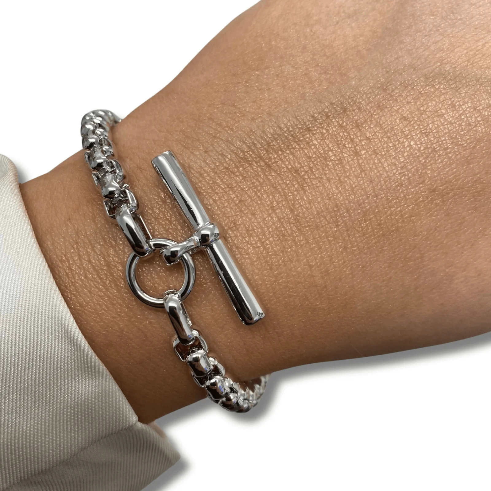Absolute Silver Chubby Round Link TBar Bracelet - Image 2