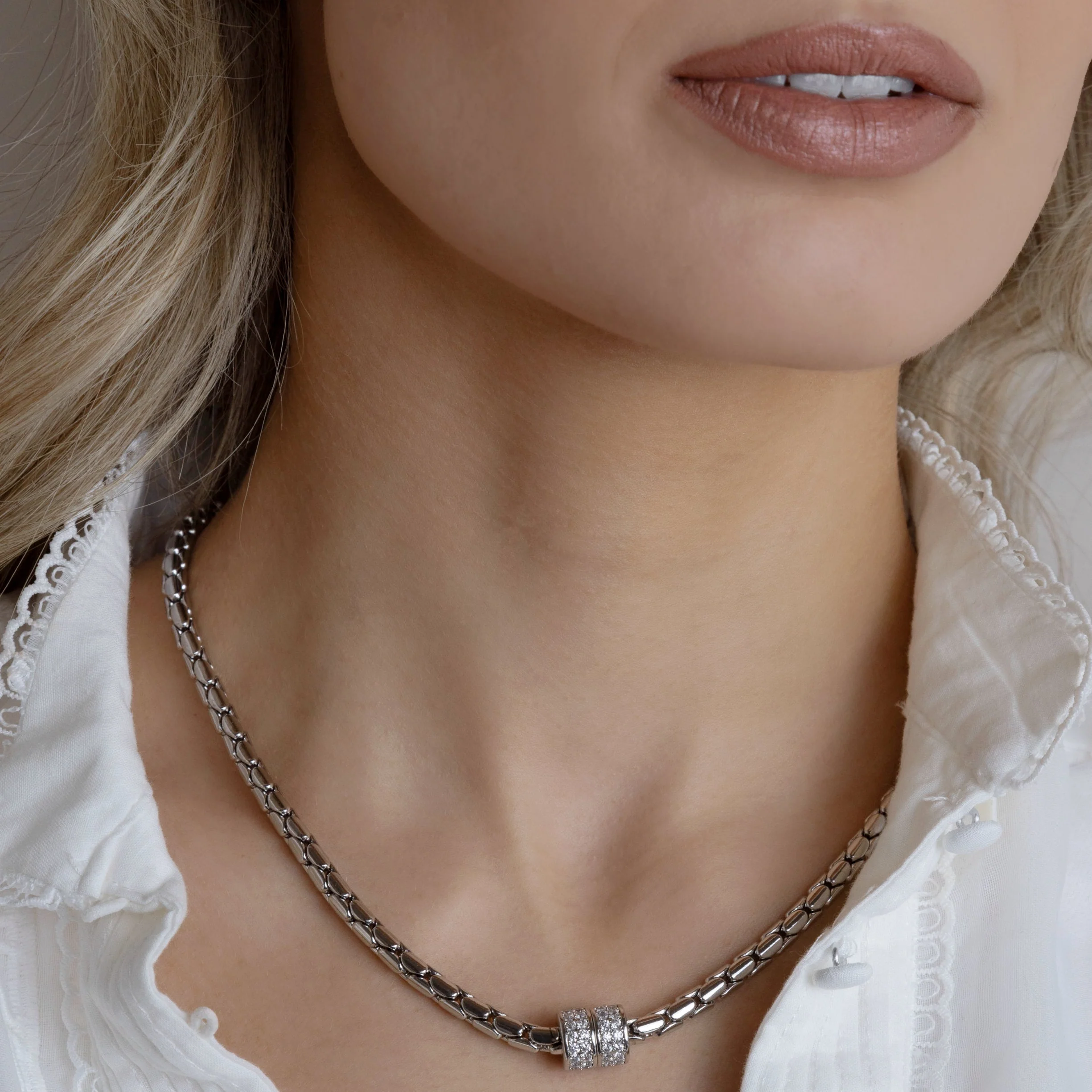 Absolute Silver Chubby Snake Chain Magnetic Closure Necklace - Image 4