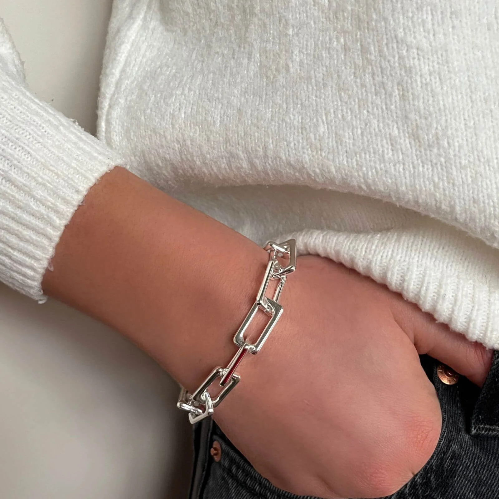Absolute Silver Chunky Rectangle Link Bracelet - Image 2
