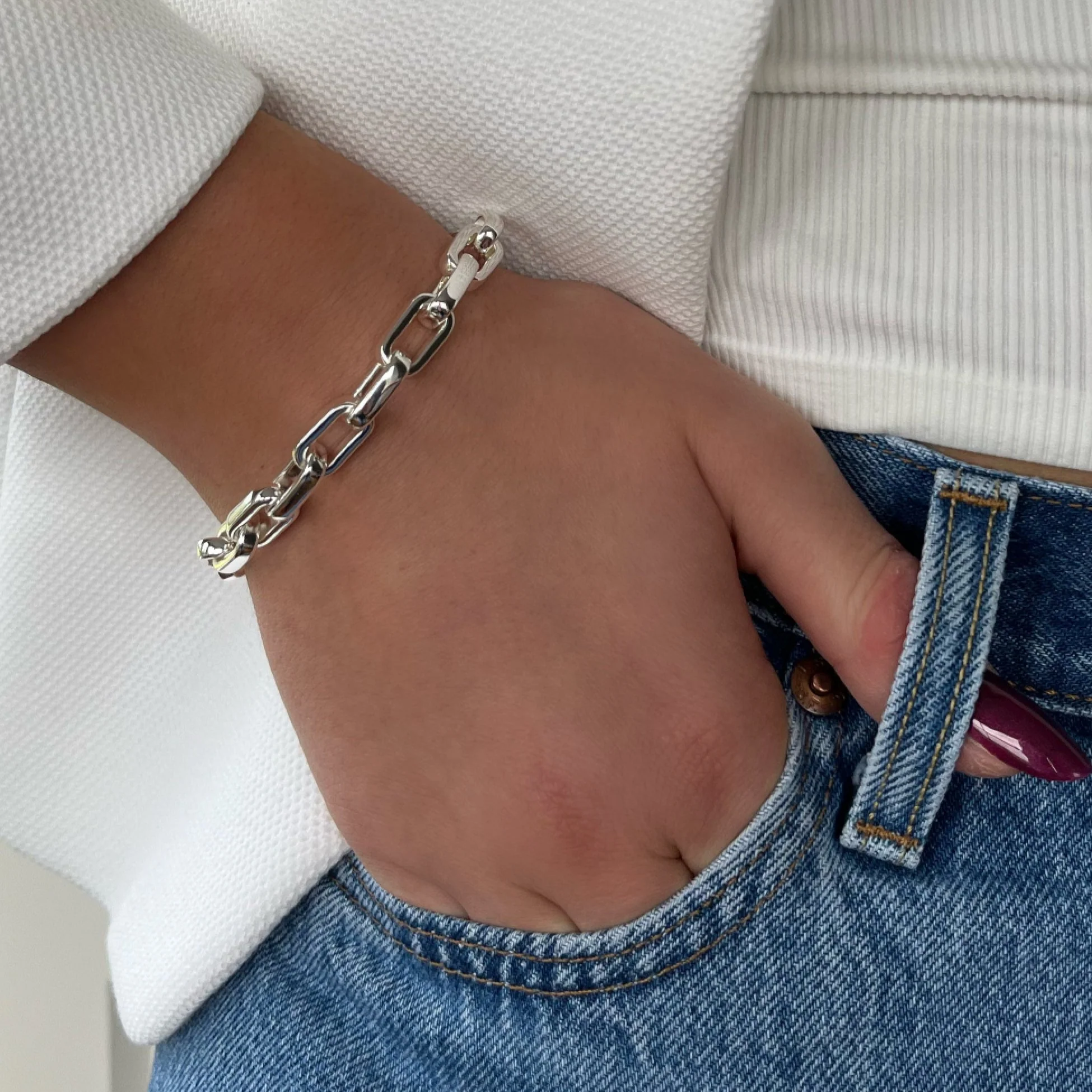 Absolute Silver Chunky Rectangle Link Bracelet - Image 2
