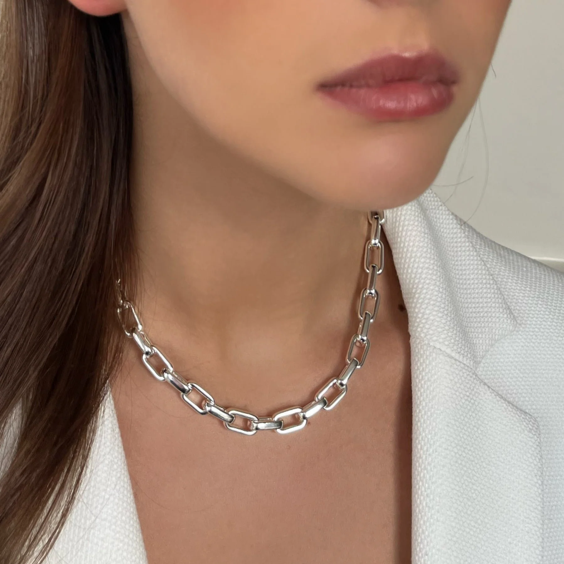 Absolute Silver Chunky Rectangle Link Necklace - Image 2