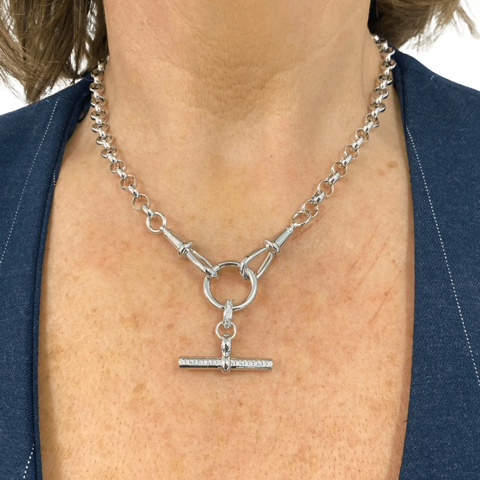 Absolute Silver Chunky Rolo Link TBar Necklace