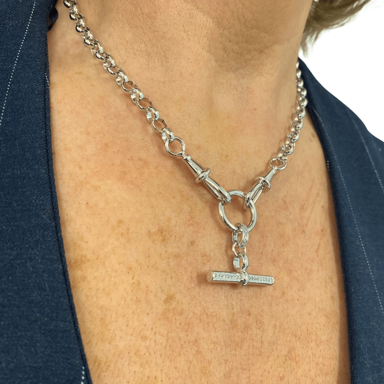 Absolute Silver Chunky Rolo Link TBar Necklace - Image 2