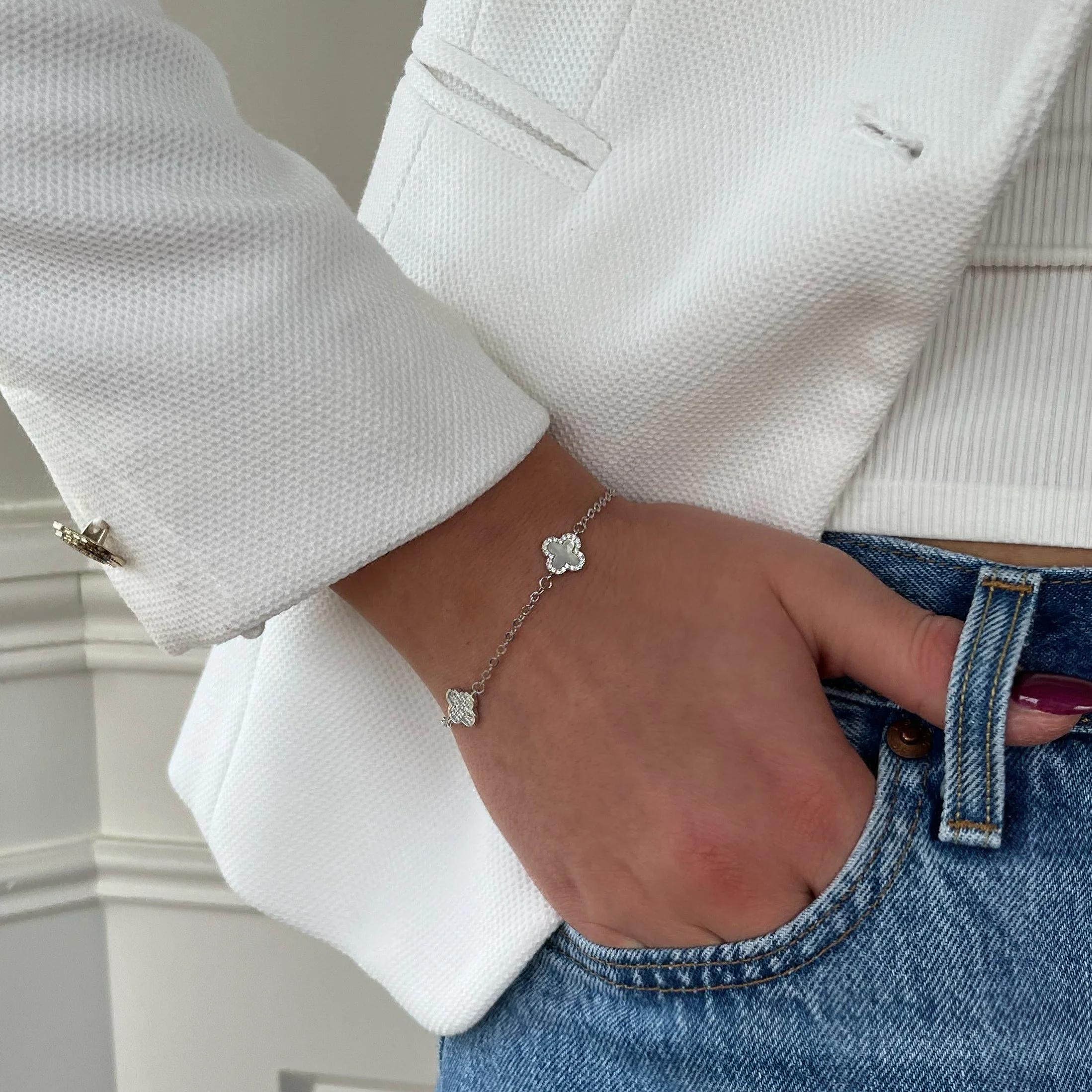 Absolute Silver Clover Bracelet - Mother Of Pearl - Image 2