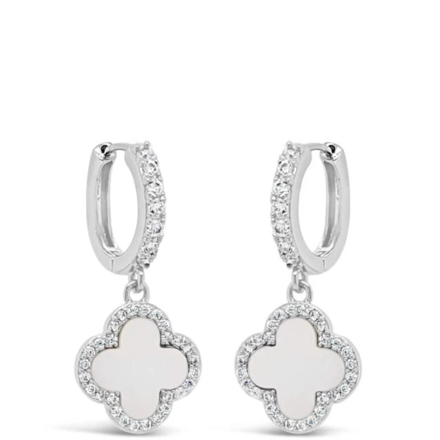 Absolute Silver Clover Hoop Earrings - Mother Of Pearl