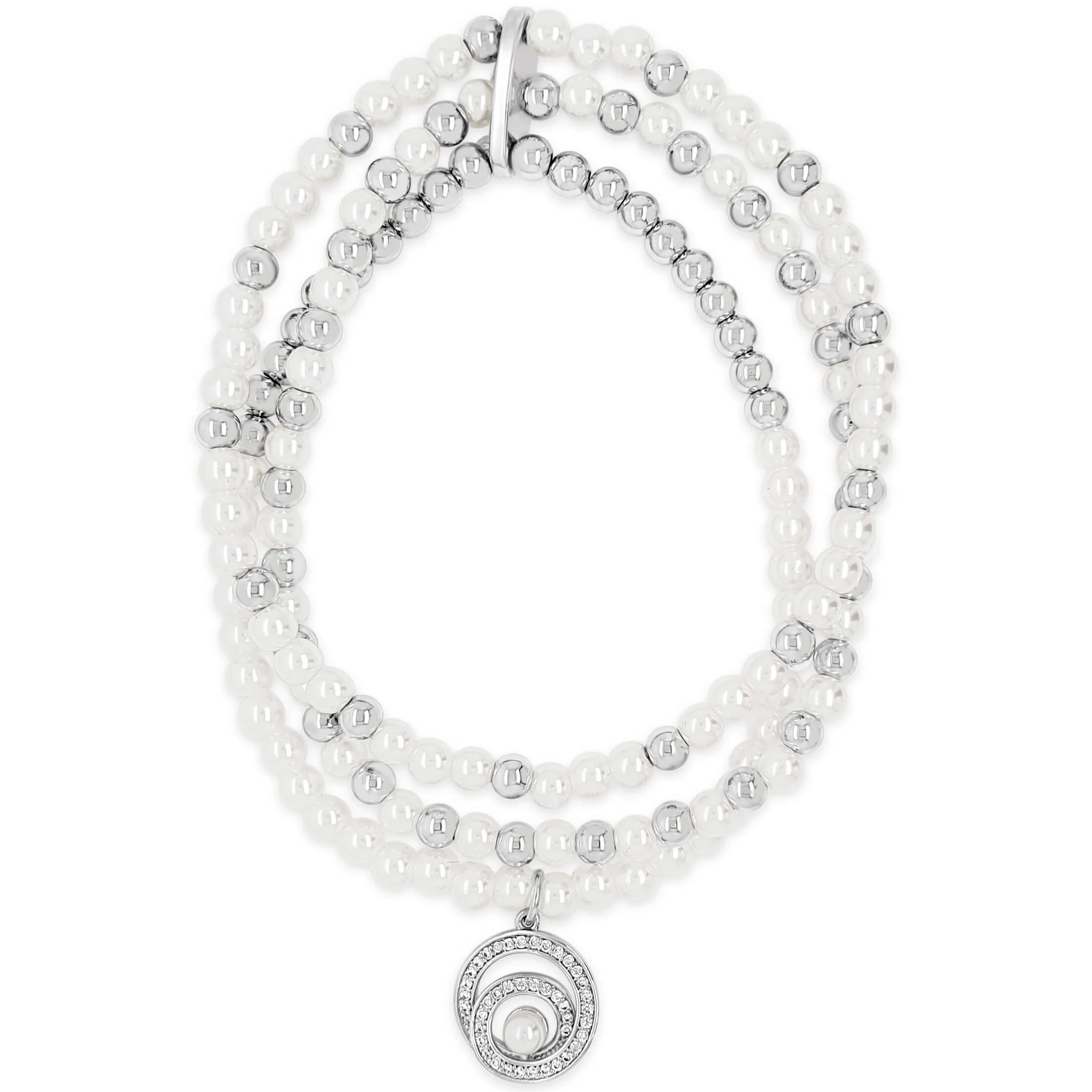 Absolute Silver & Cream Pearl Entwined Halo Bead Bracelet
