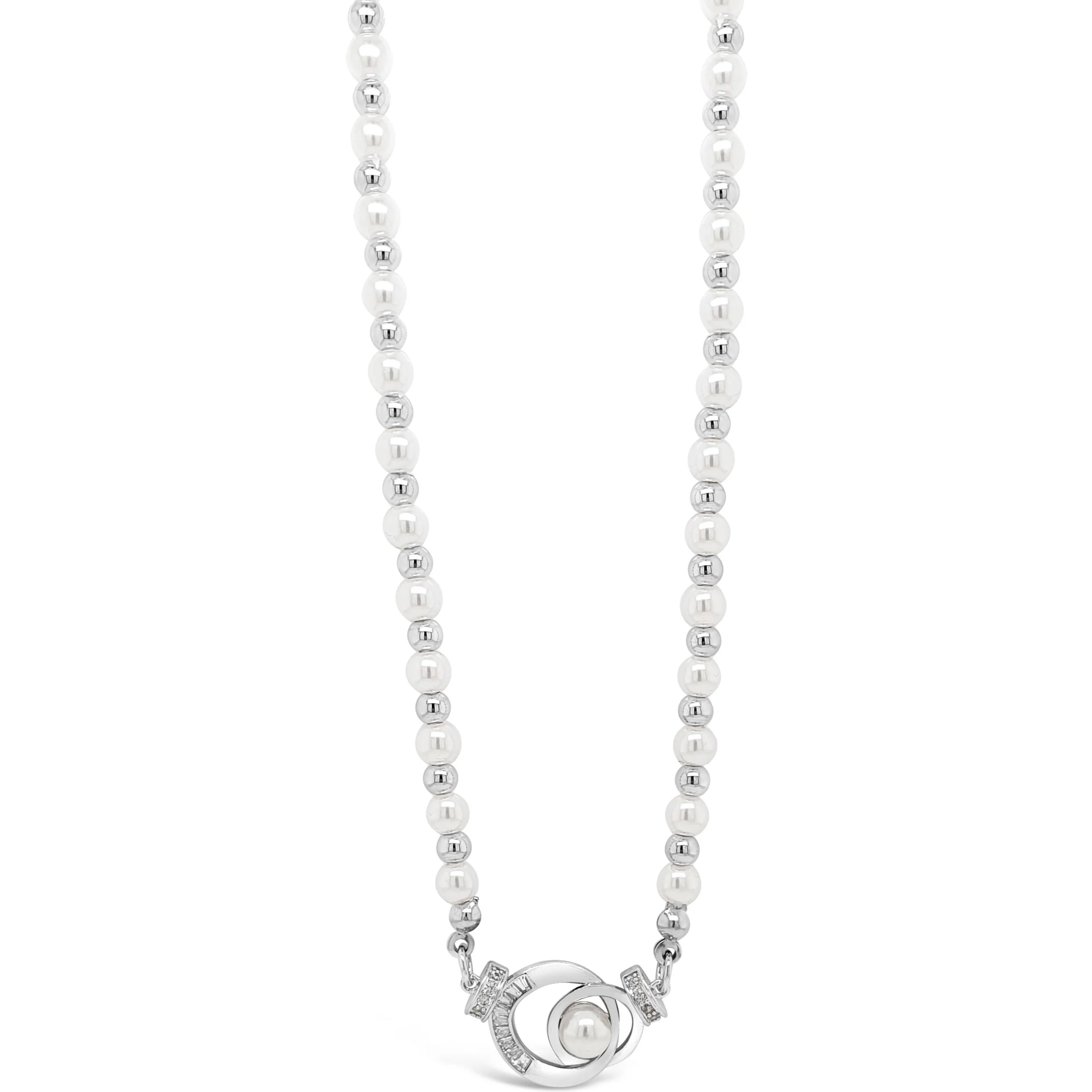 Absolute Silver & Cream Pearl Entwined Halo Bead Necklace