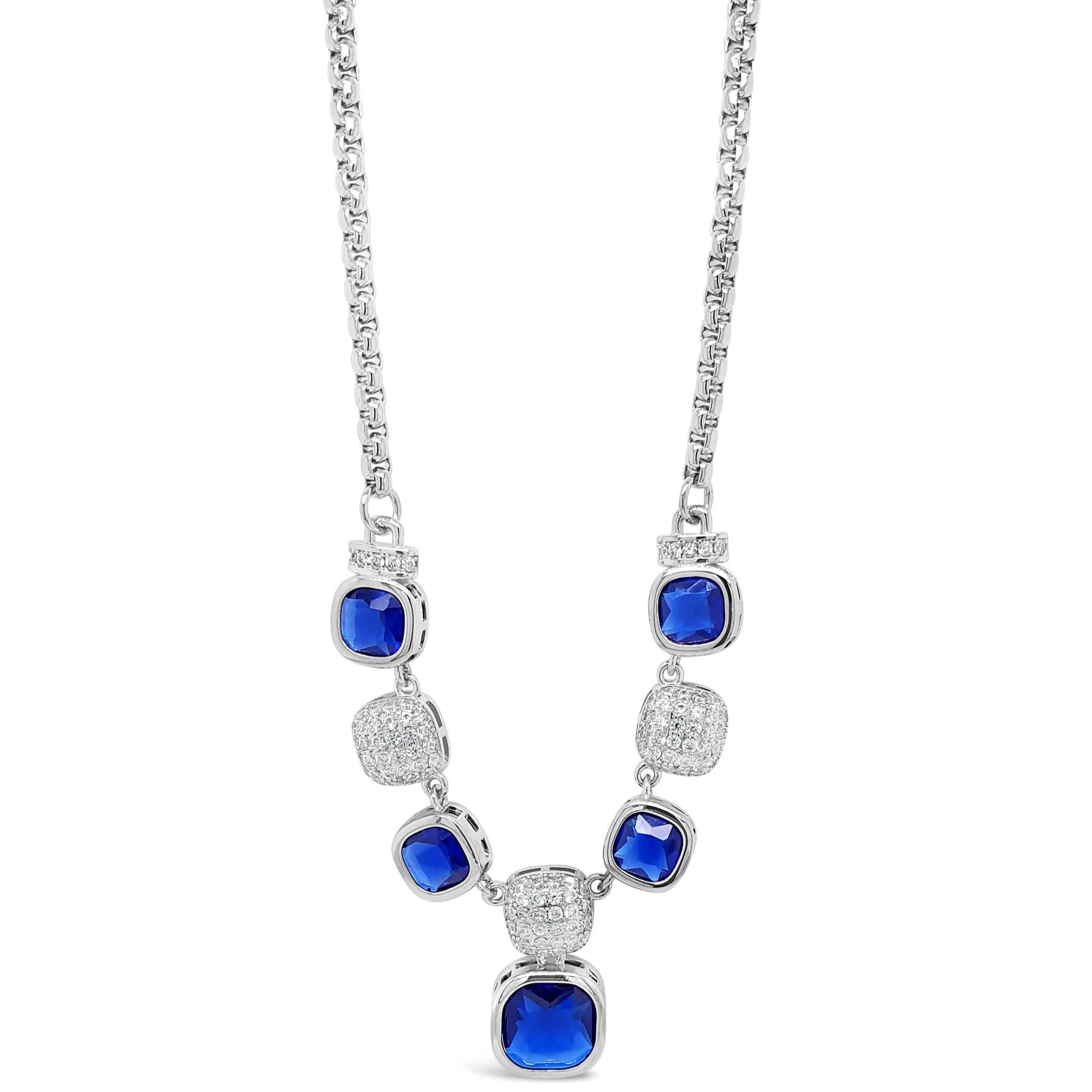 Absolute Silver Crystal & Midnight Blue Square Pendant Faceted Necklace