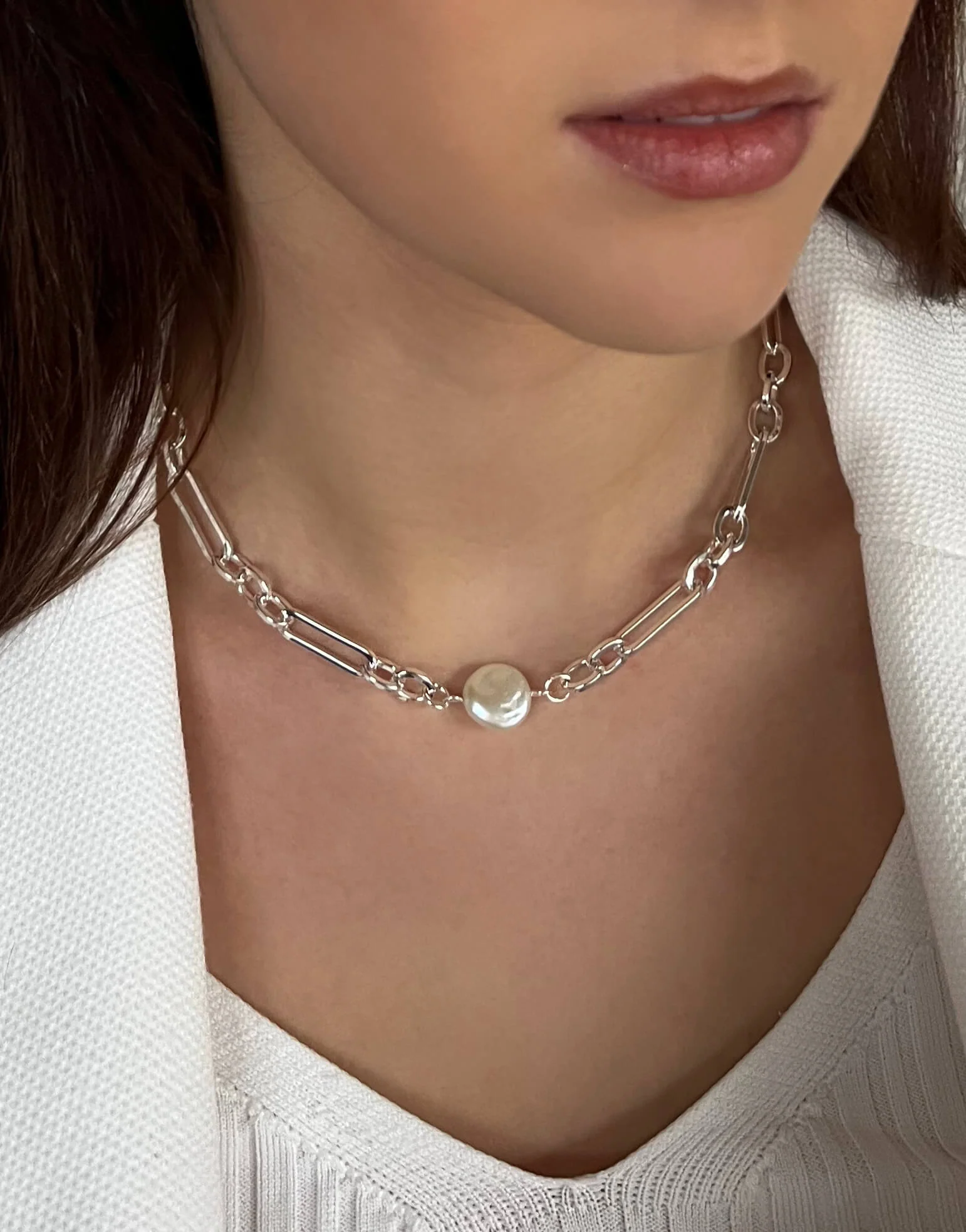 Absolute Silver Chain Pearl Necklace - Image 2