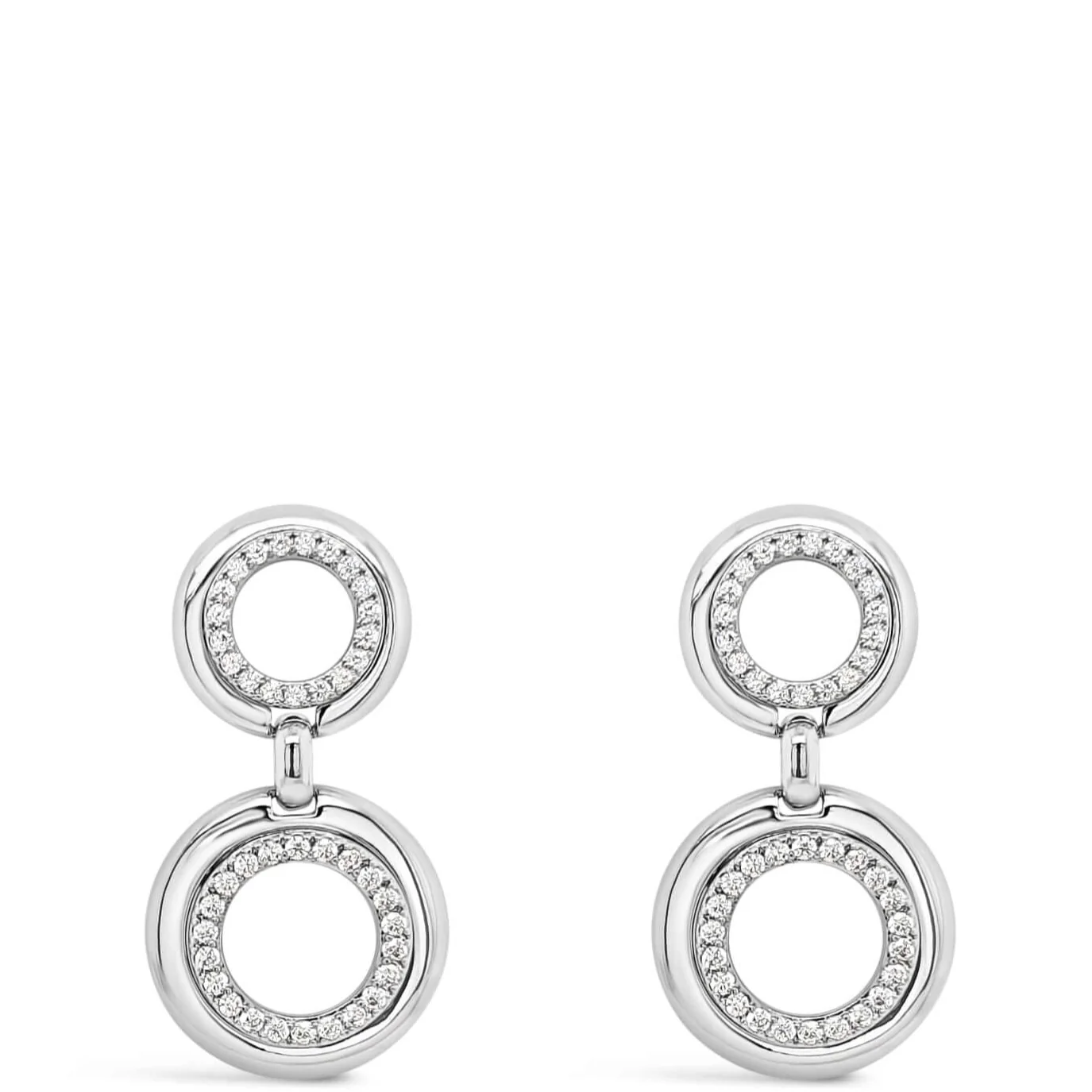 Absolute Silver Double Circle Drop Earrings