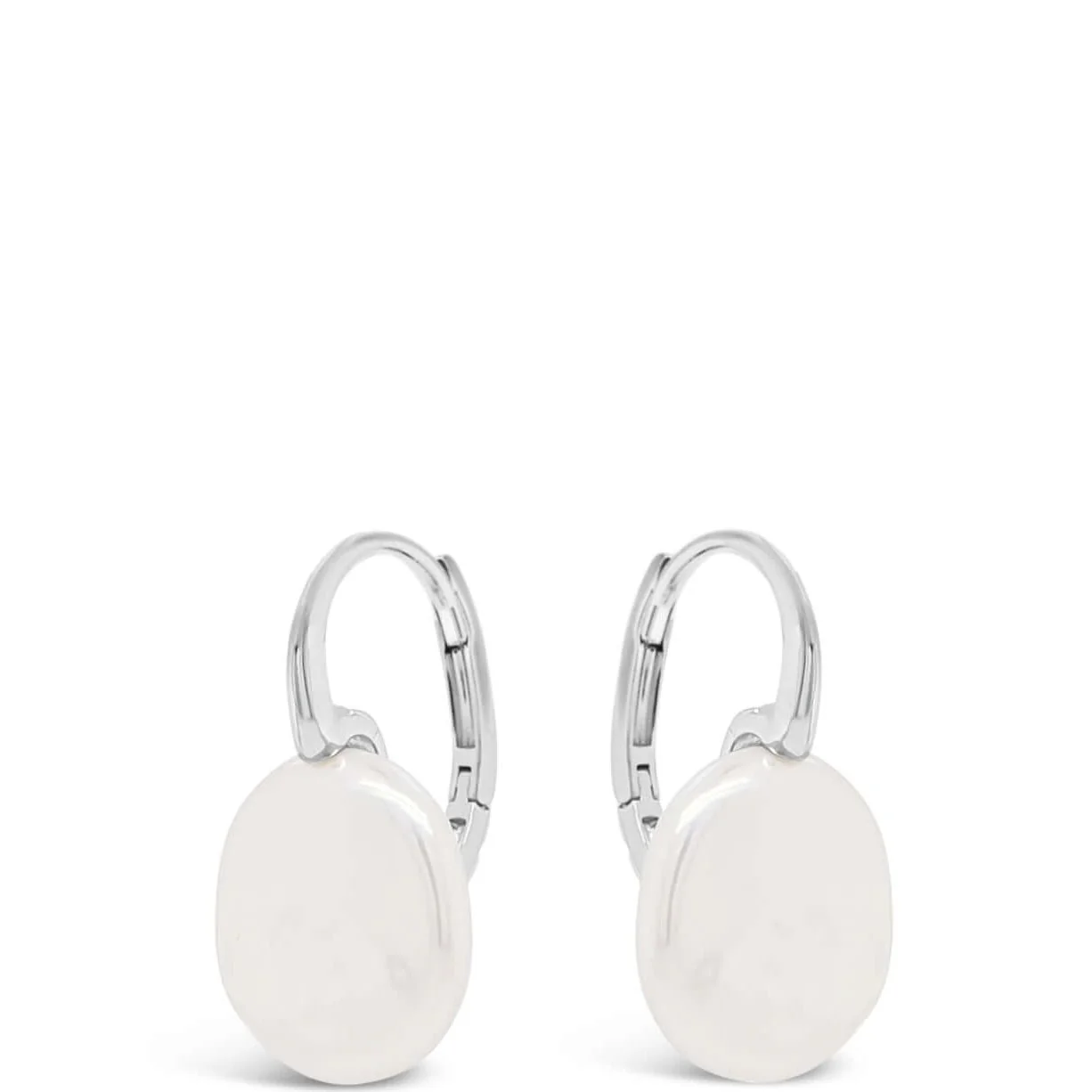 Absolute Silver Flat Pearl Oval Hoop Earrings