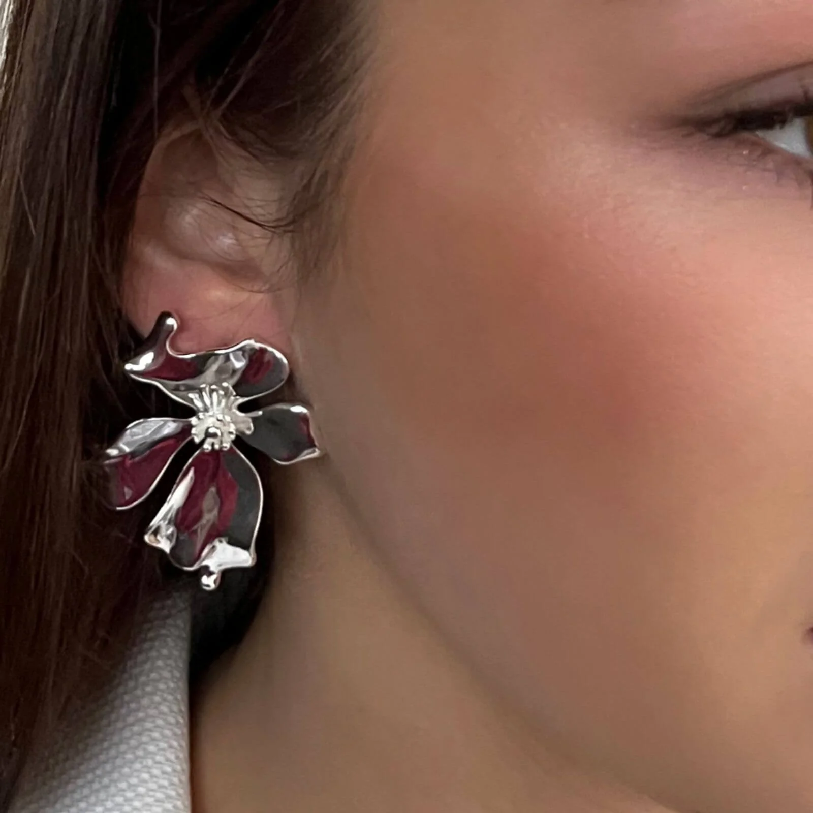 Absolute Silver Large Flower Pendant Earrings - Image 2