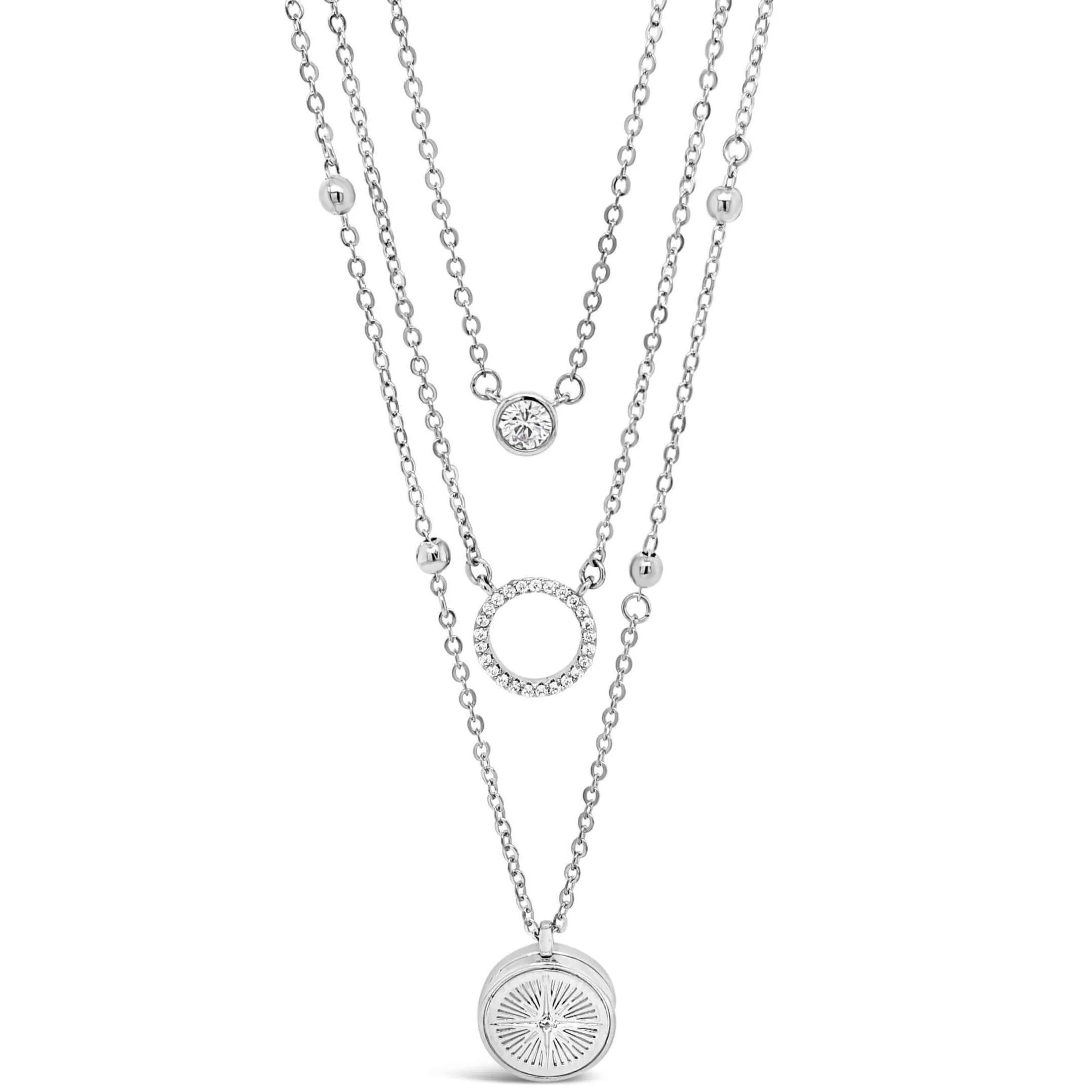 Absolute Silver Locket Triple Layer Necklace