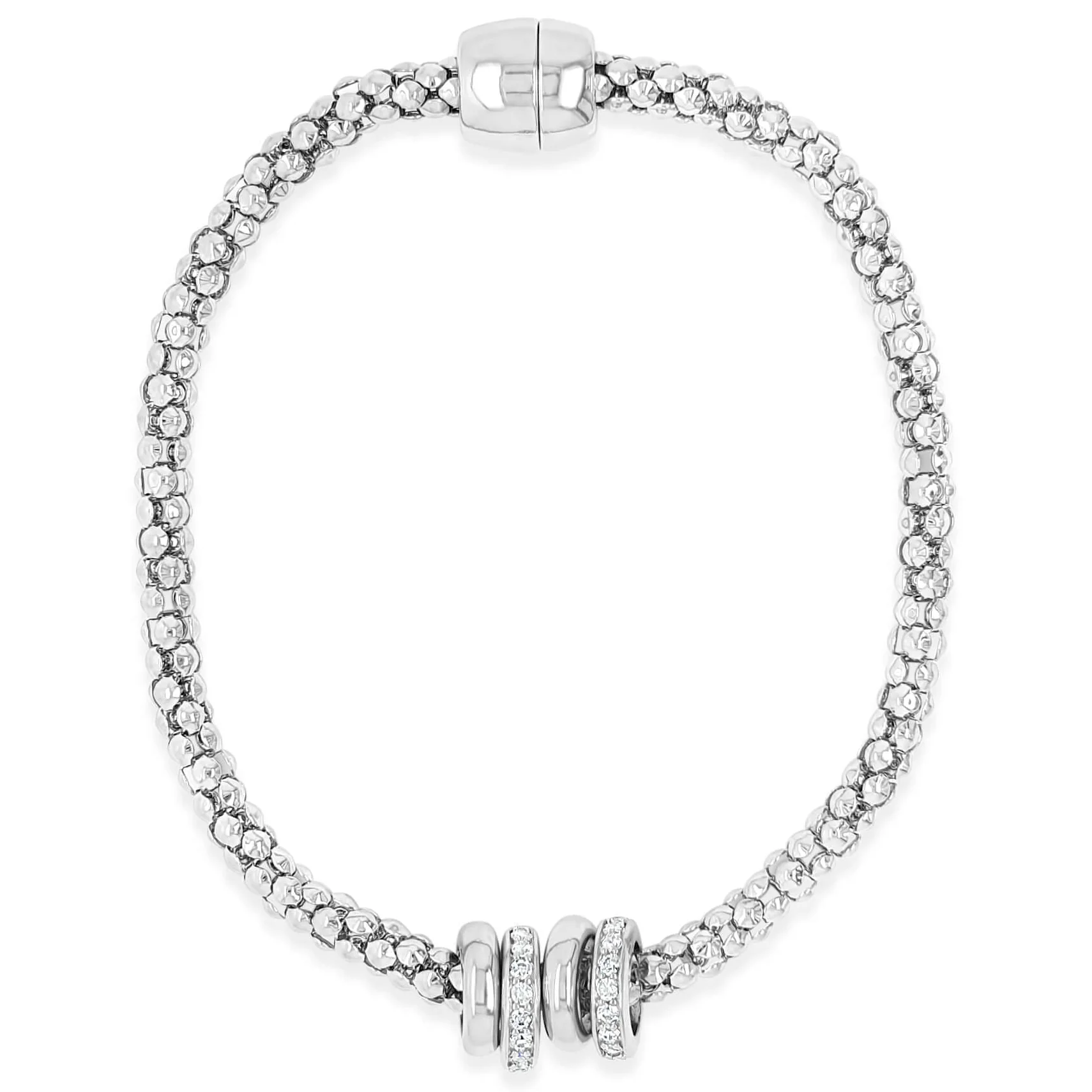 Absolute Silver Round Link Crystal Rings Magnetic Bracelet