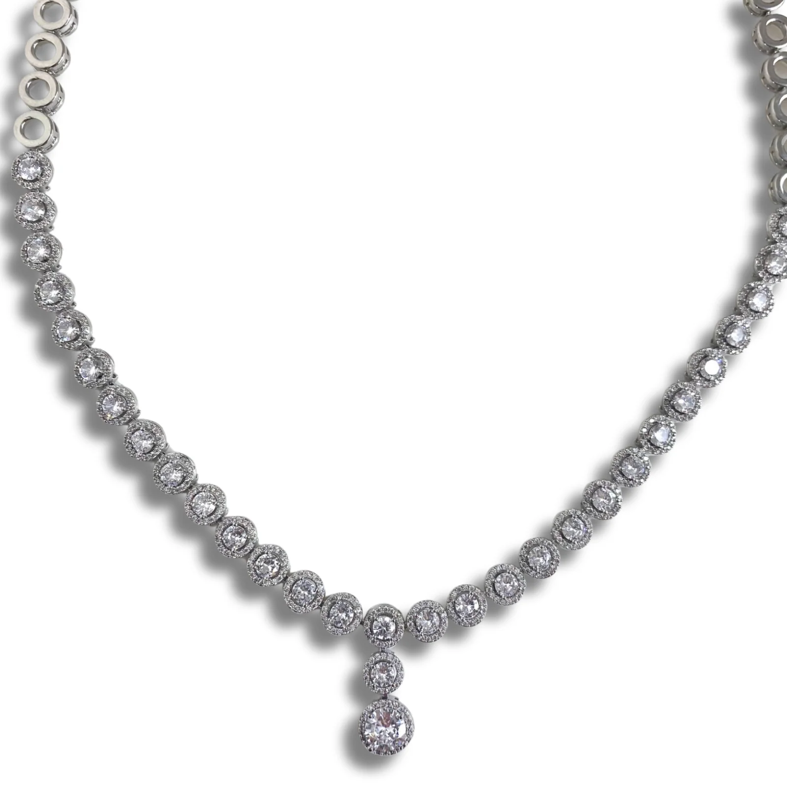 Absolute Silver Small Halo Solitaire Set Necklace