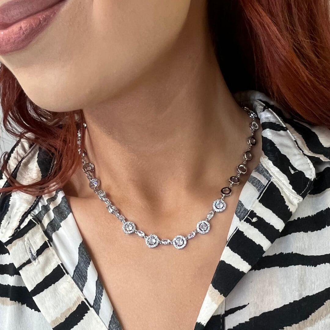 Absolute Silver Small Halo Solitaire Set Necklace - Image 2