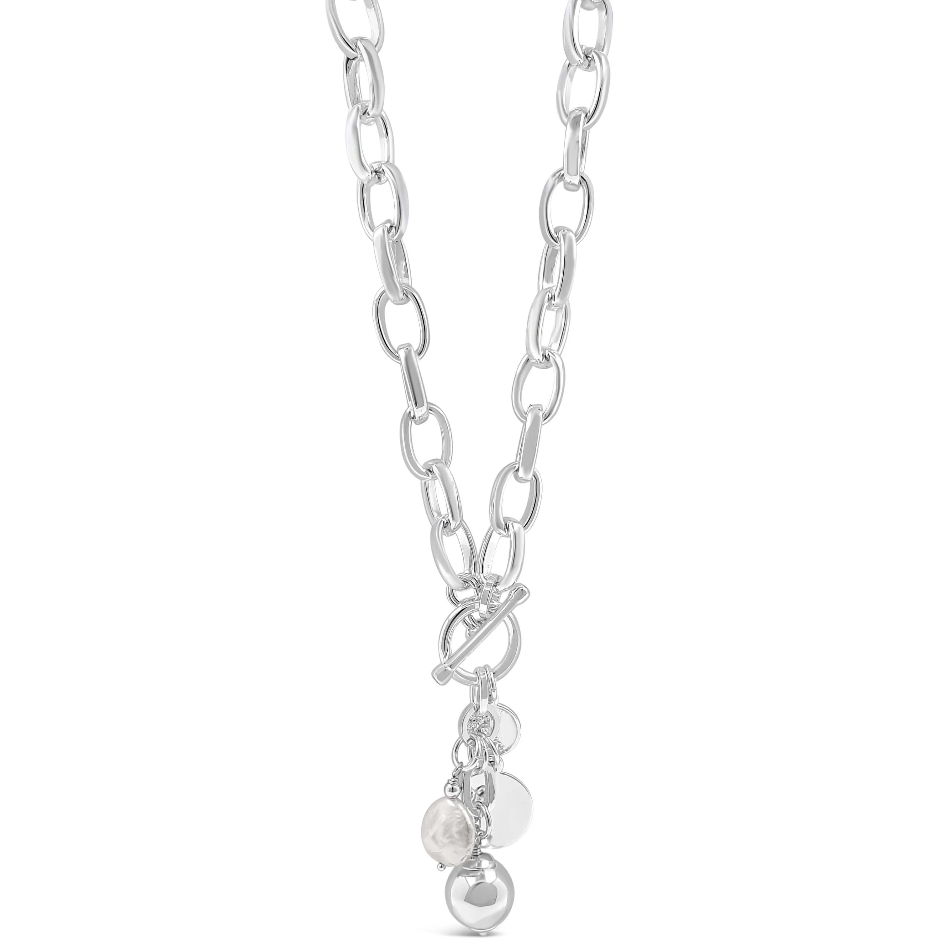 Absolute Silver Sphere & Pearl T Bar Necklace