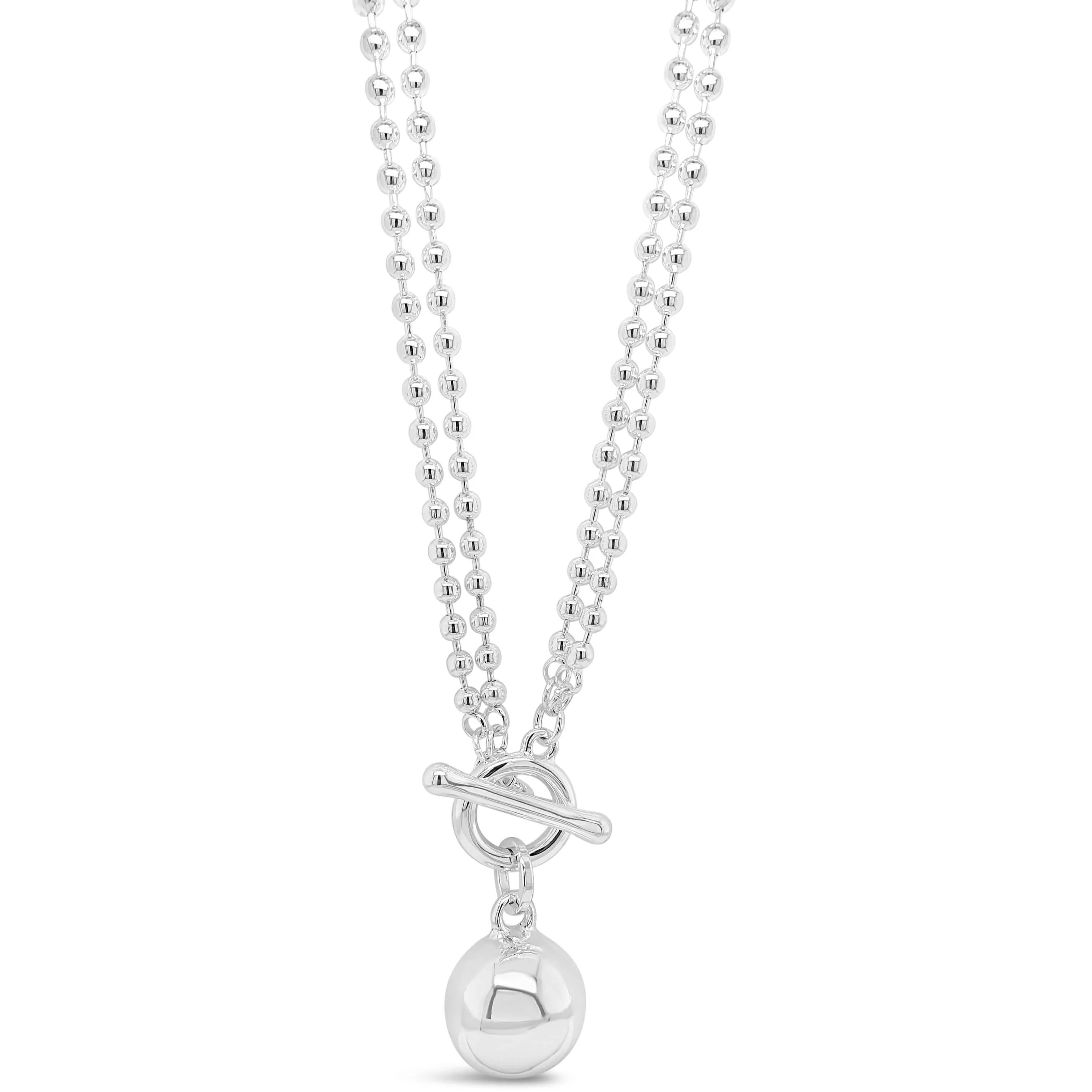 Absolute Silver TBar Bead Chain Sphere Pendant Necklace