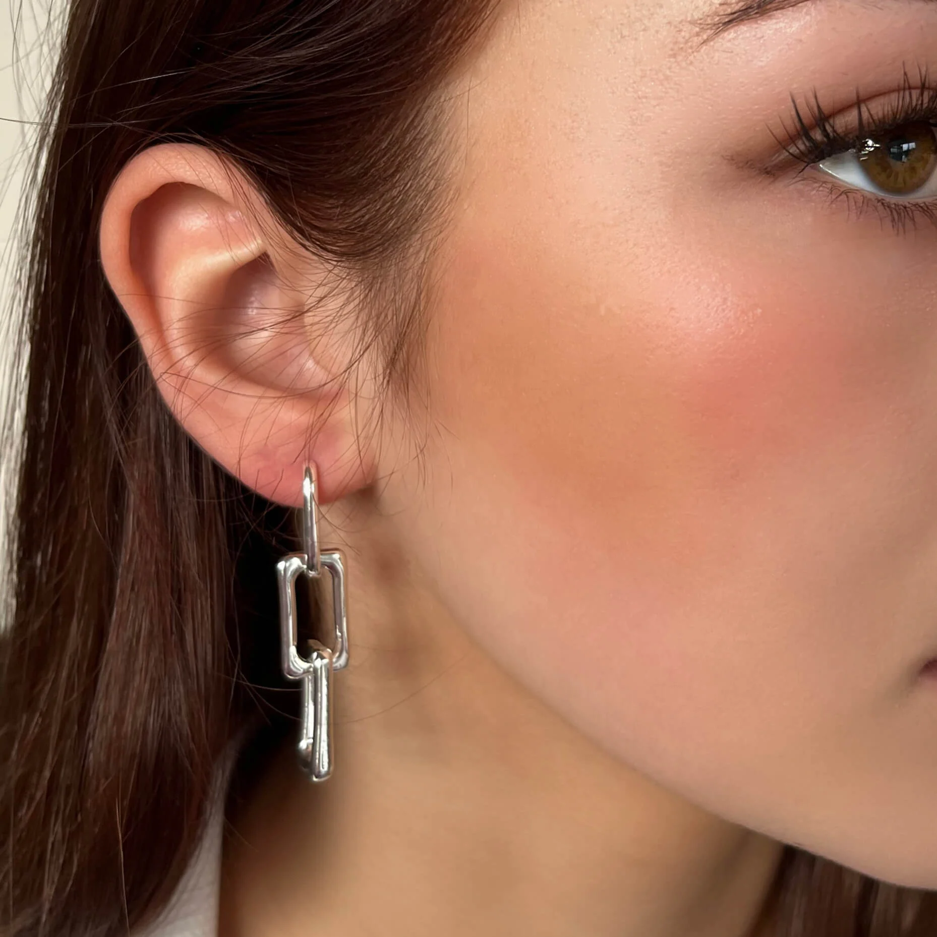 Absolute Silver Triple Link Drop Earrings - Image 2