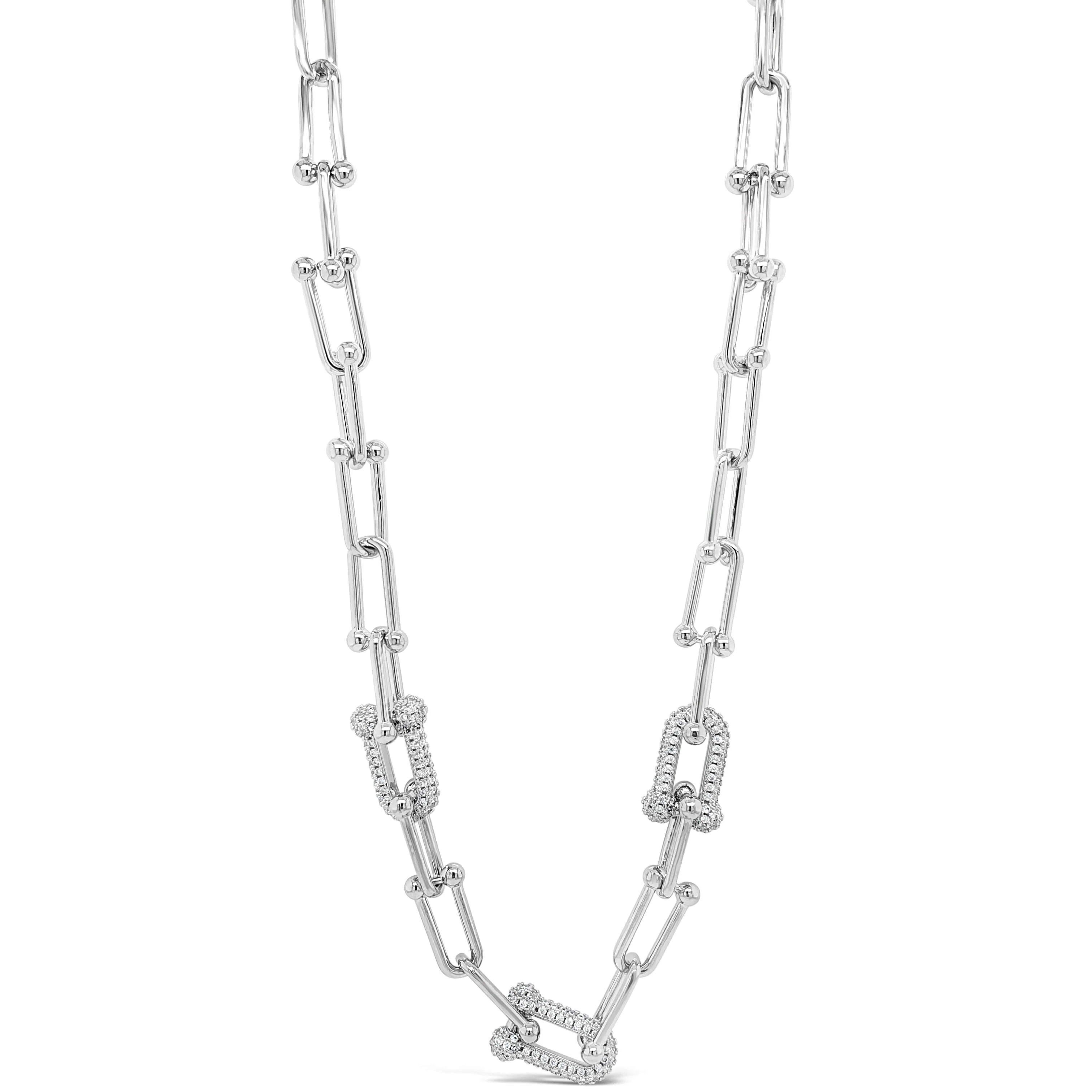 Absolute Silver U Link Clear Crystal Necklace