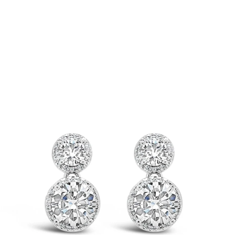 Absolute Silver Double Halo Drop Earrings