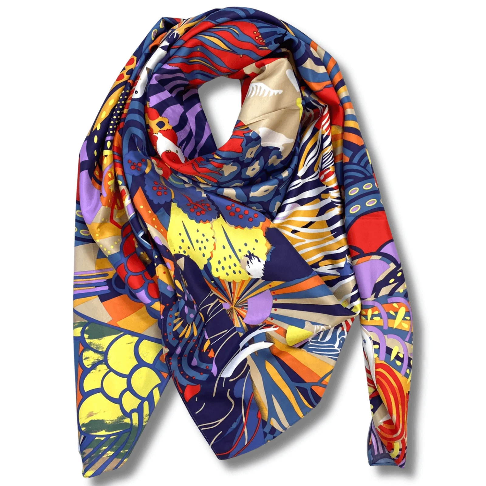 Abstract Animal Print Scarf - Orange/Blue