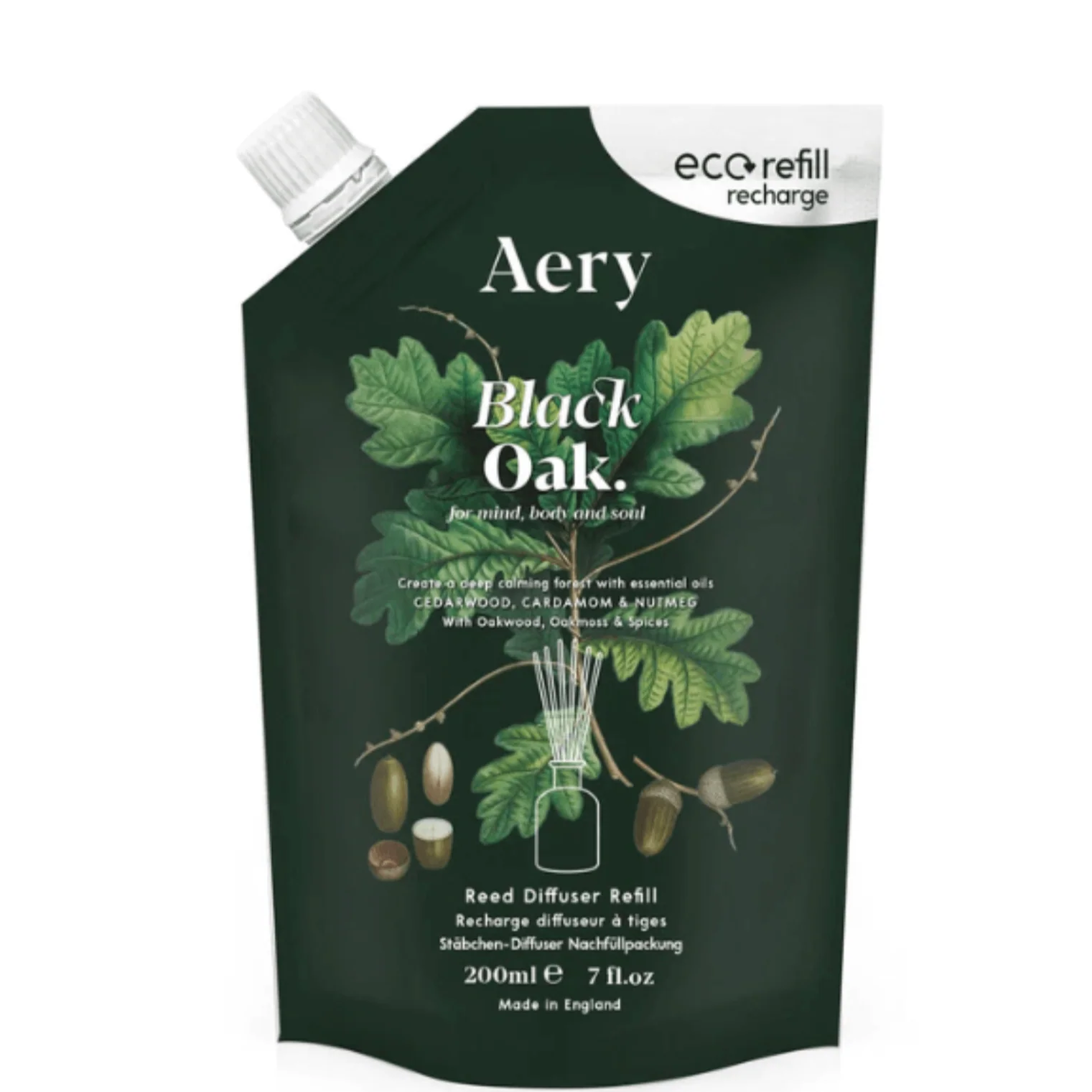 Aery Black Oak Reed Diffuser Refill- Cedarwood Cardamom and Nutmeg