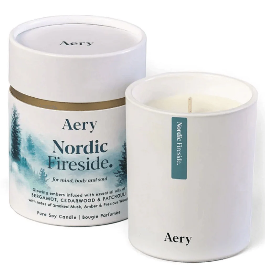 Aery Nordic Fireside Scented Candle - Bergamot, Cedarwood & Patchouli