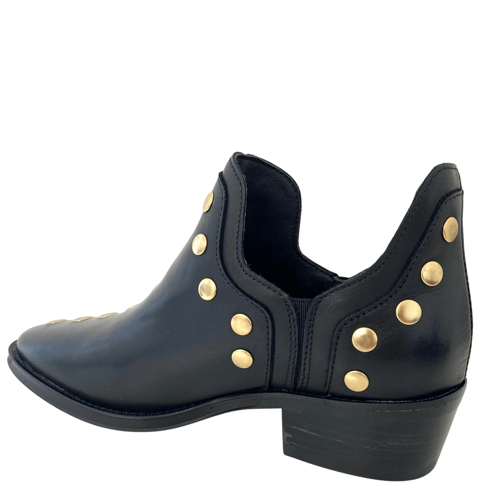 Alpe Black Leather Low Cut Gold Studded Ankle Boots - Image 3
