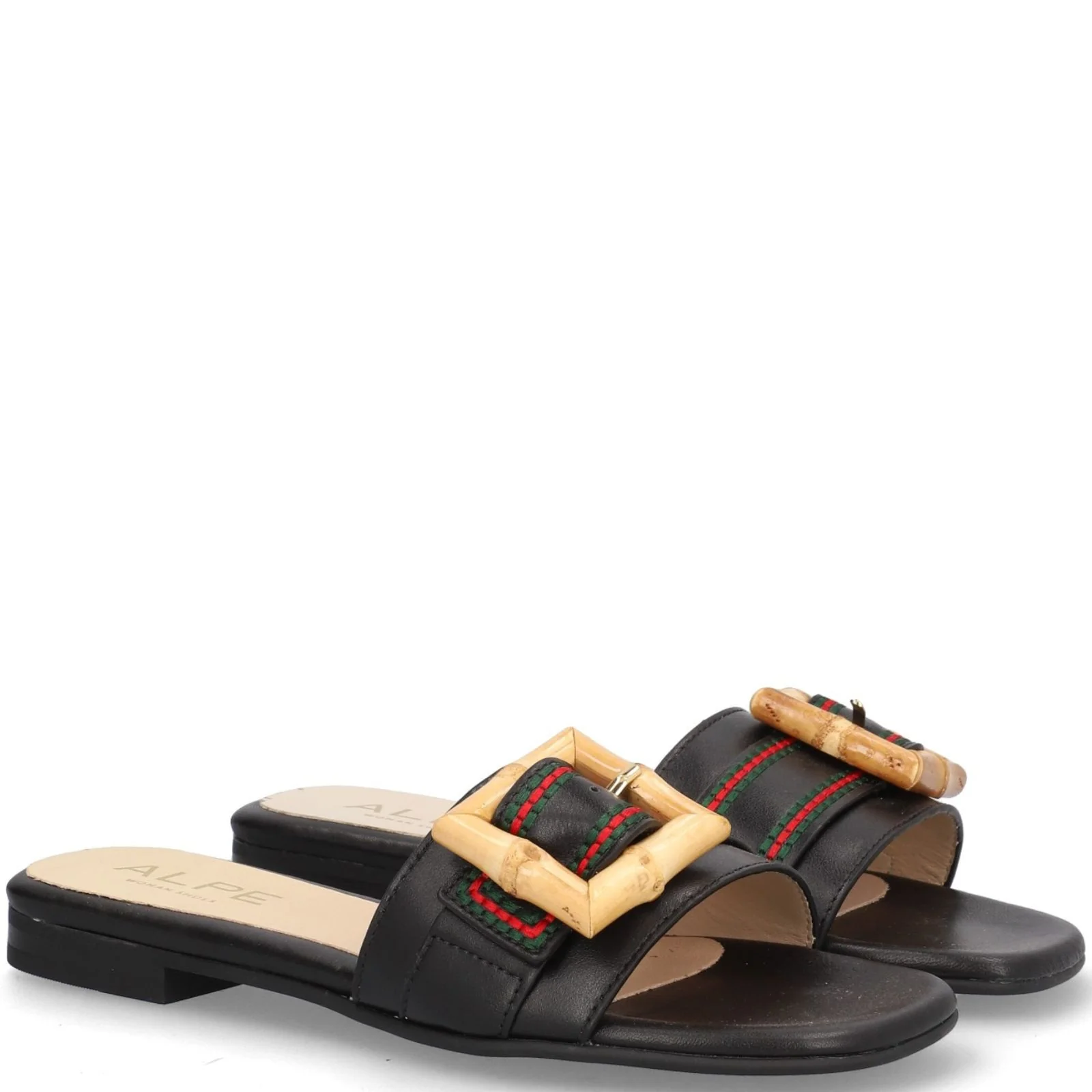 Alpe Black Leather Square Toe Flat Mules - Image 3