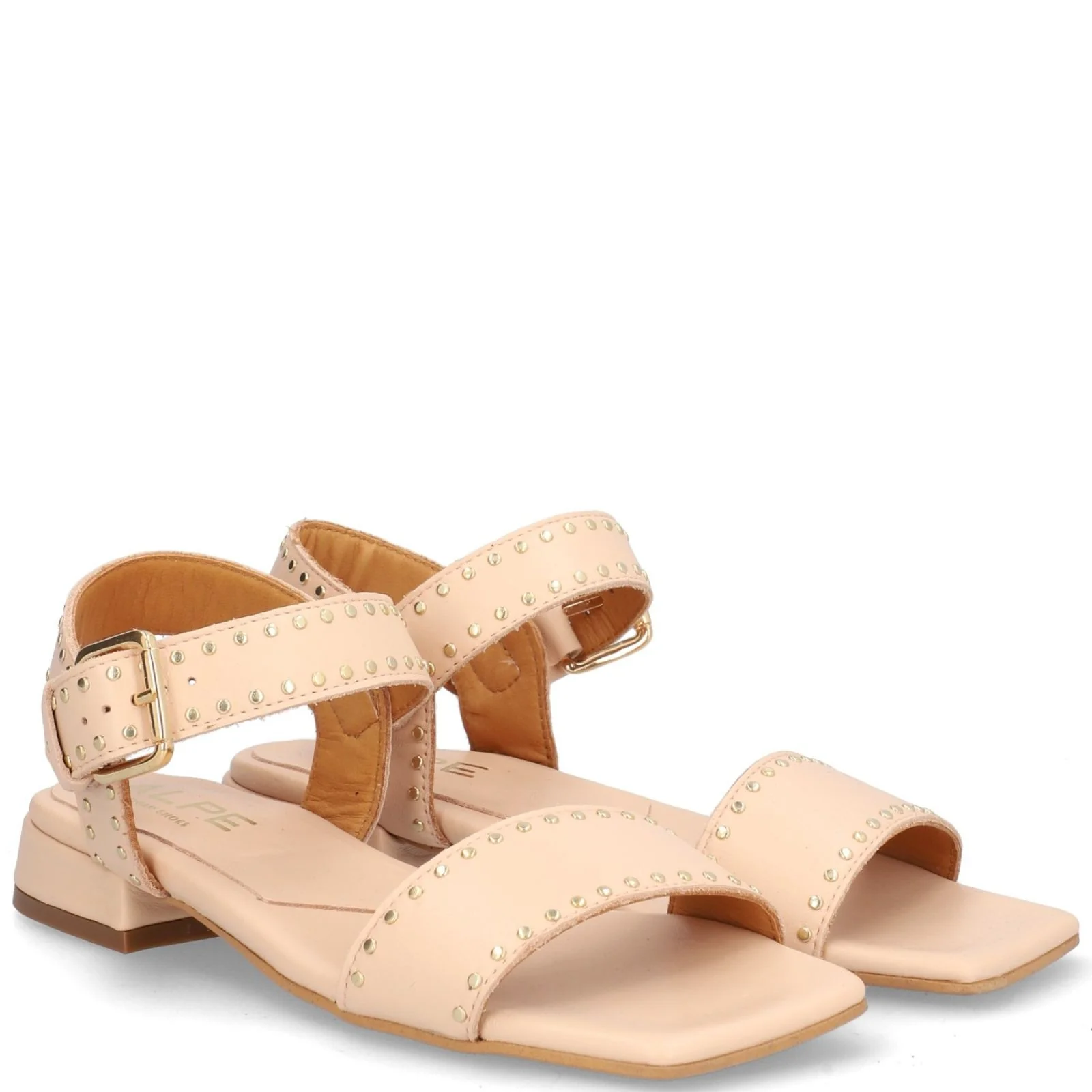 Alpe Nude Leather Square Toe Studded Sandals - Image 3