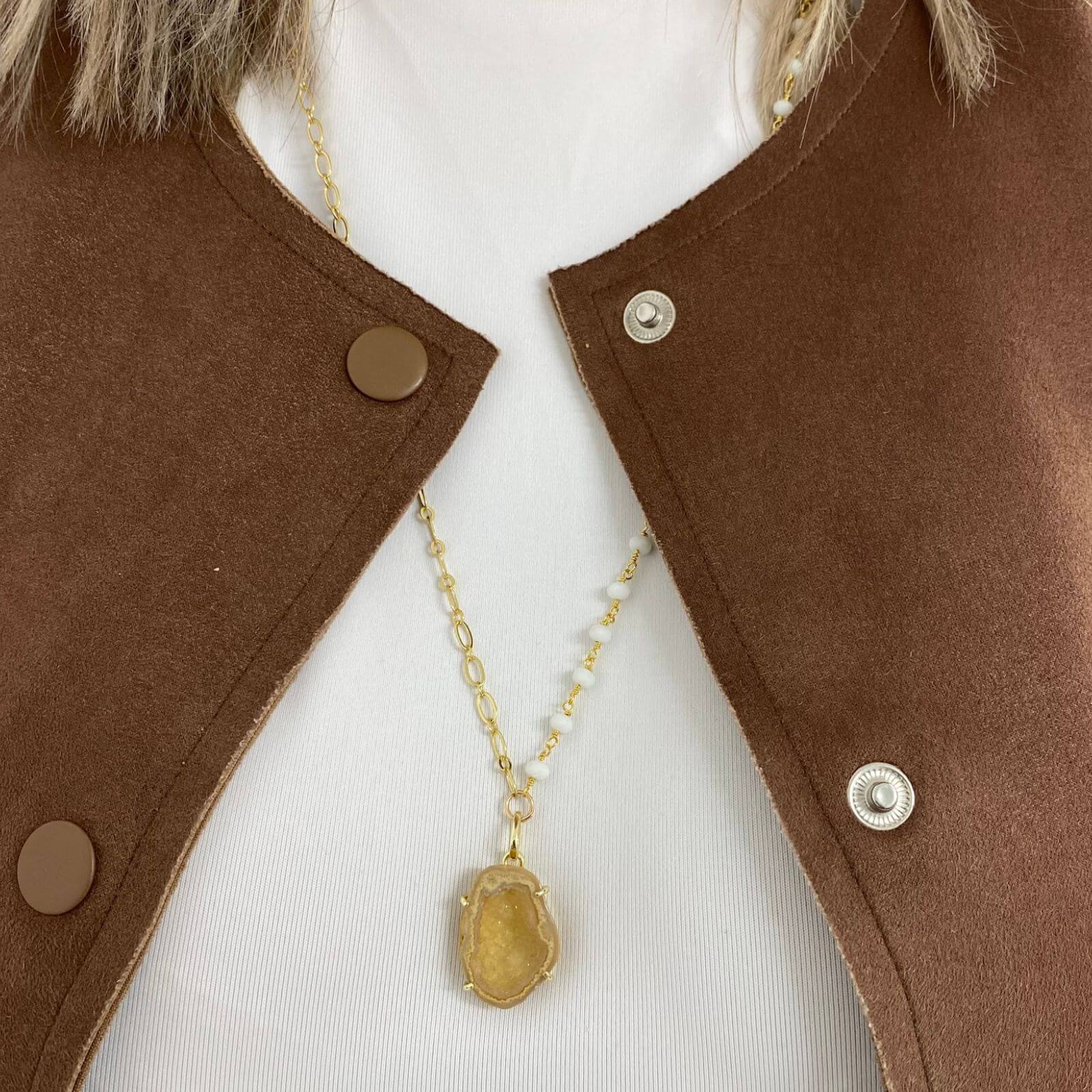 Angela D'Arcy Druzy Necklace - Brown - Image 2