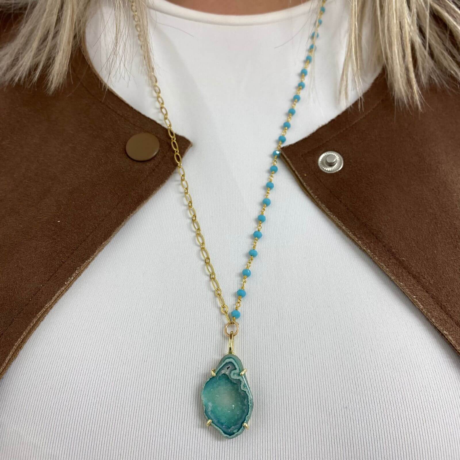 Angela D'Arcy Druzy Necklace - Turquoise - Image 2