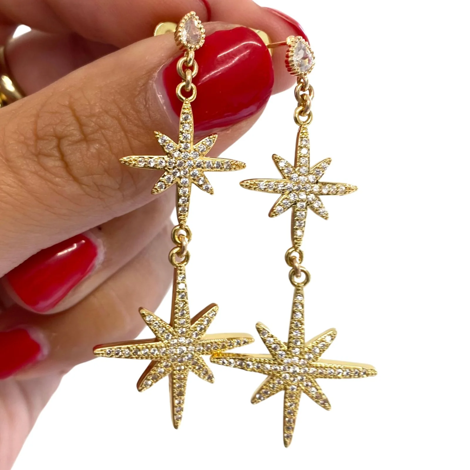 Angela D'Arcy Gold Celestial Dreams Long Drop Earrings - Image 2