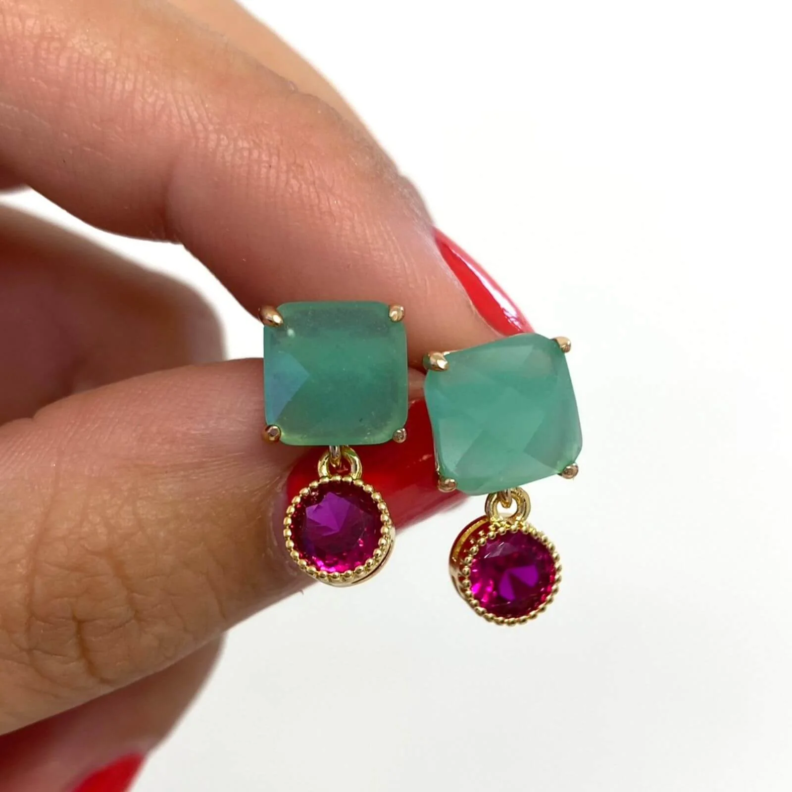 Angela D'Arcy Gold Mint Faceted Small Drop Earrings - Image 2