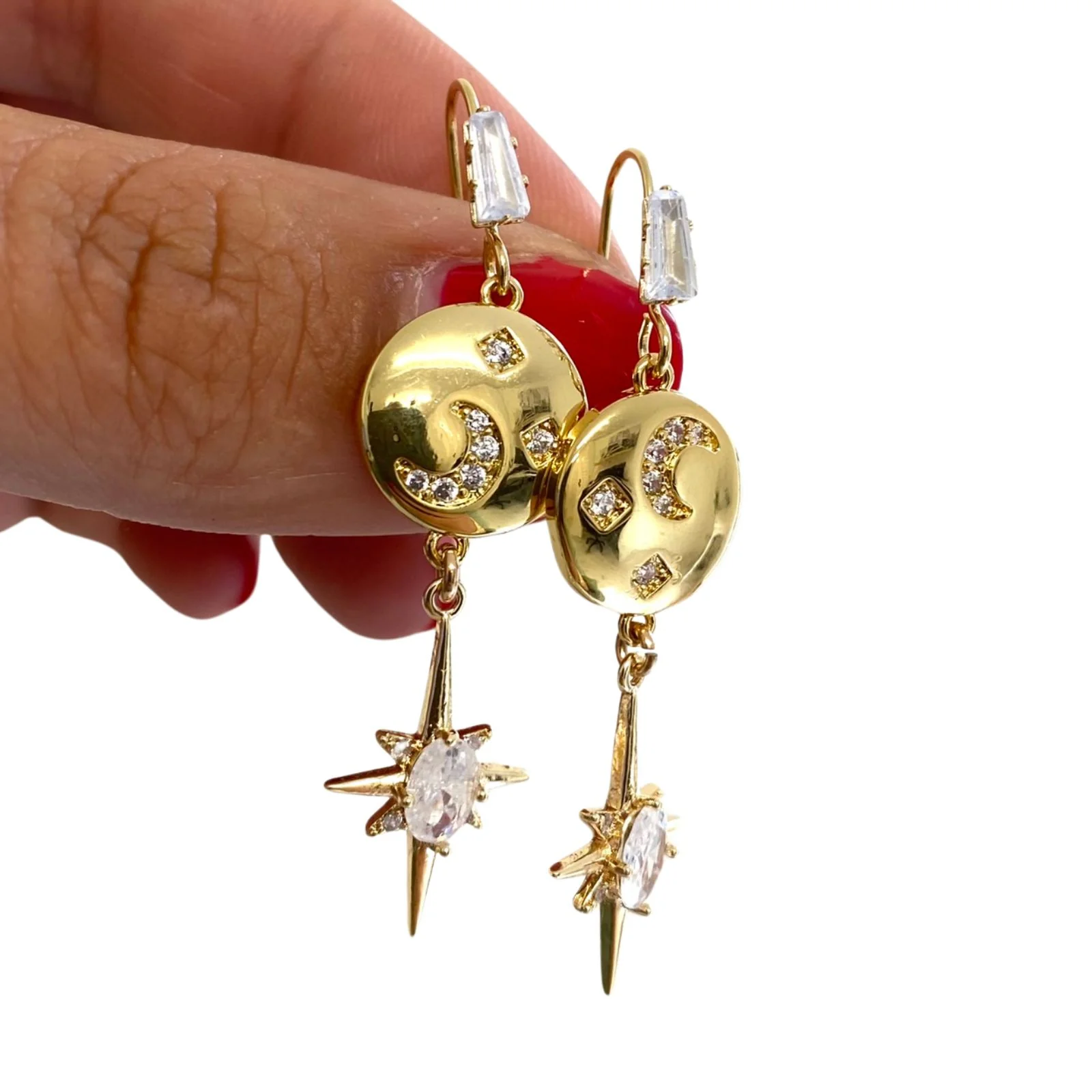 Angela D'Arcy Gold Solar Star Drop Earrings - Image 2