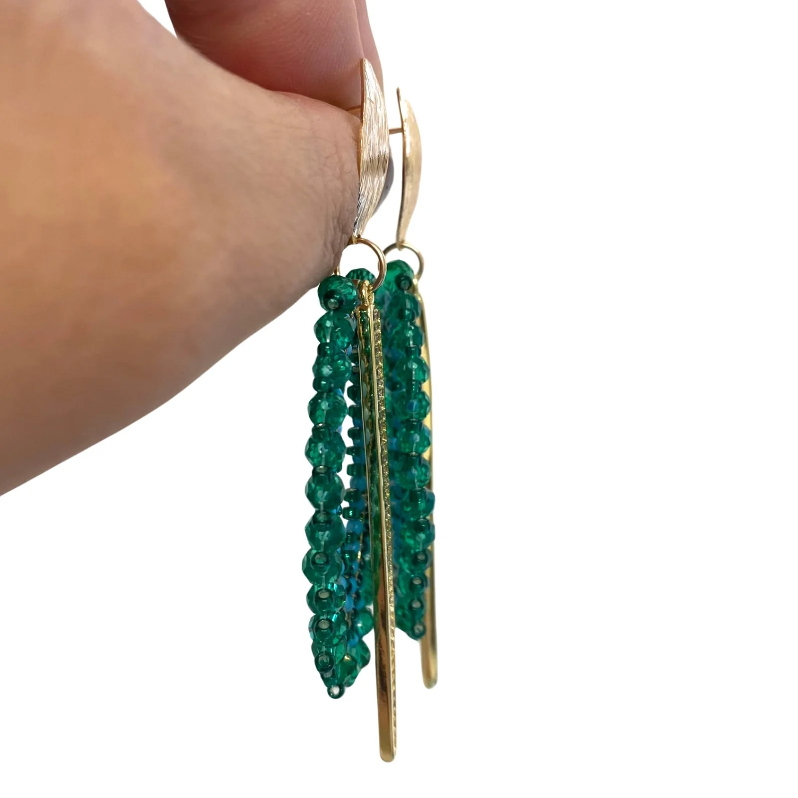 Angela D'Arcy Gold Spike & Green Statement Earrings - Image 2