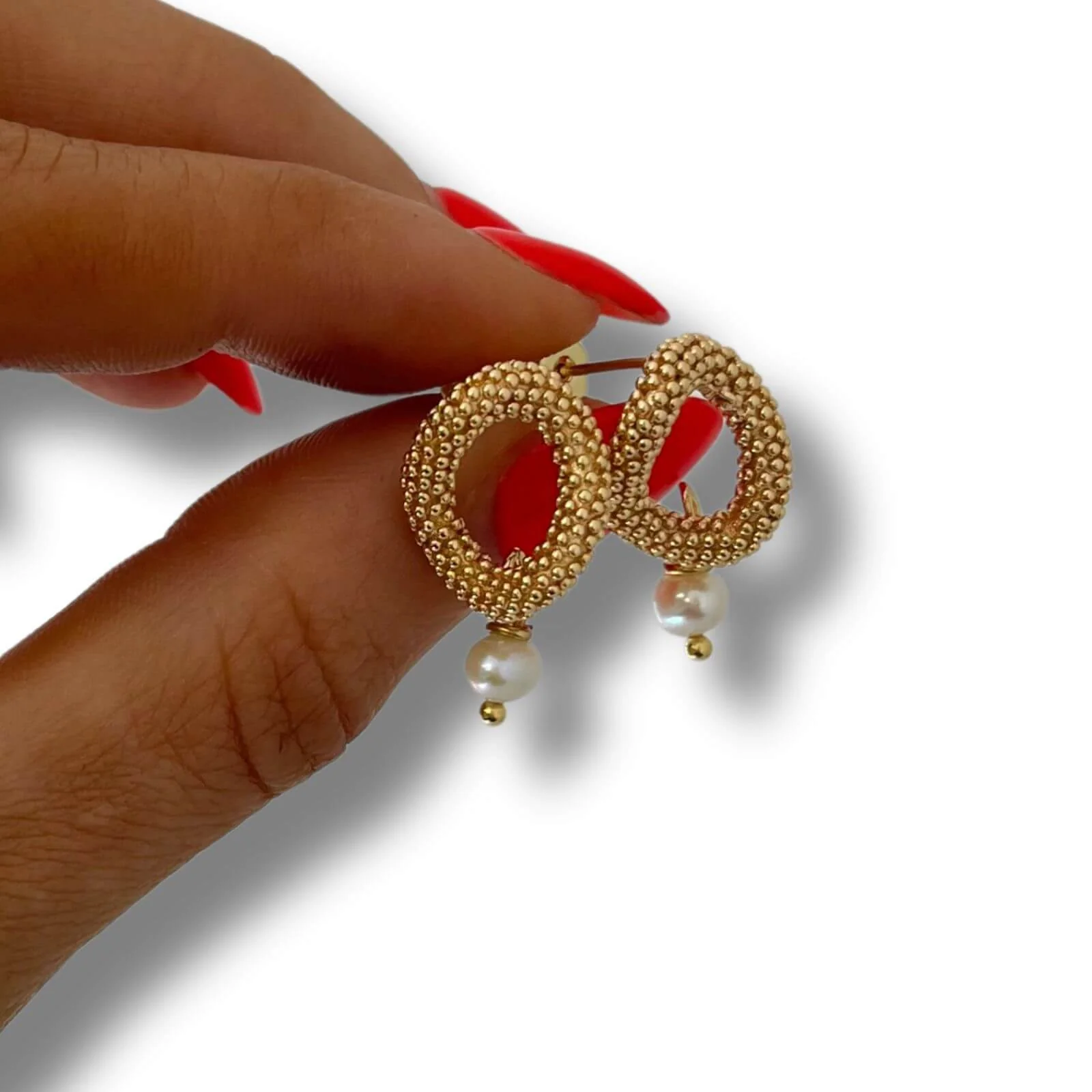 Angela D'Arcy Gold Textured Pearl Drop Earrings