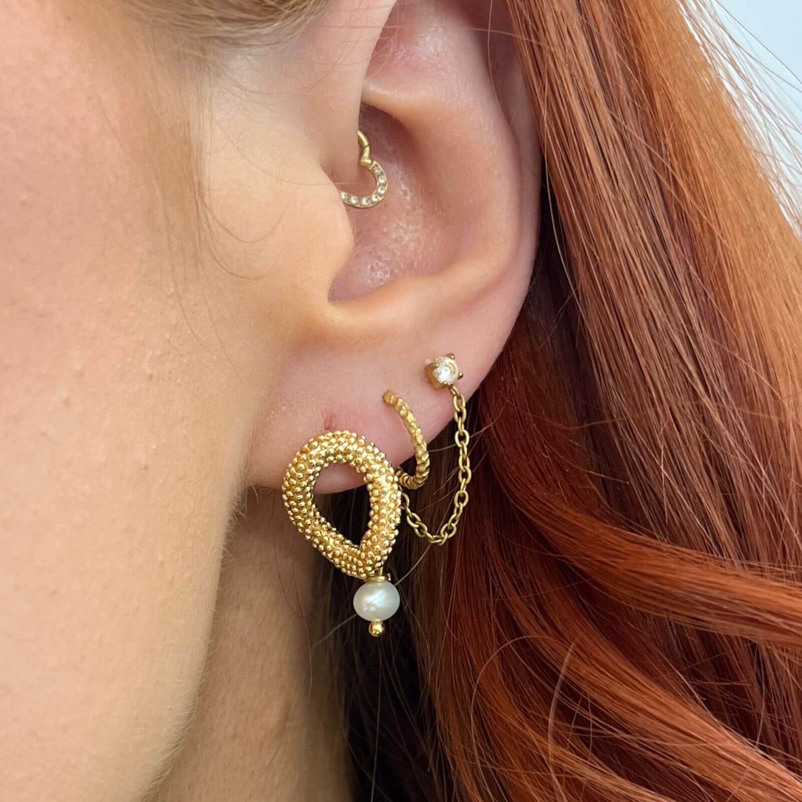 Angela D'Arcy Gold Textured Pearl Drop Earrings - Image 2
