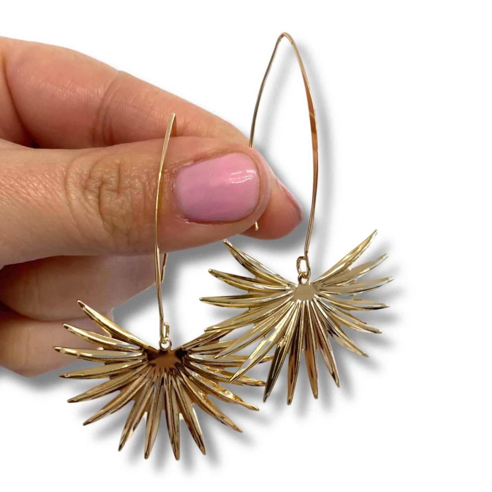 Angela D'Arcy Gold Tropical Leaf Drop Earrings