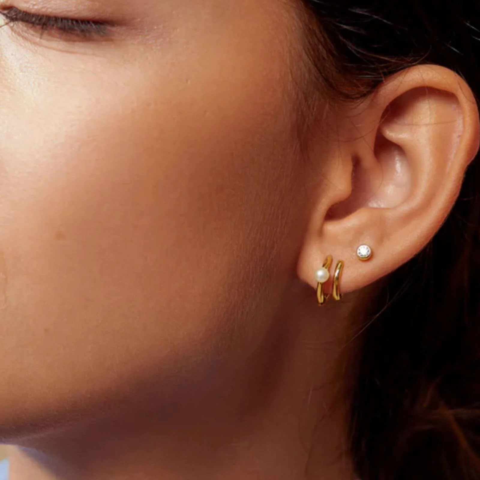 Ania Haie Chic Creator Gold Pearl Double Hoop Earrings - Image 2