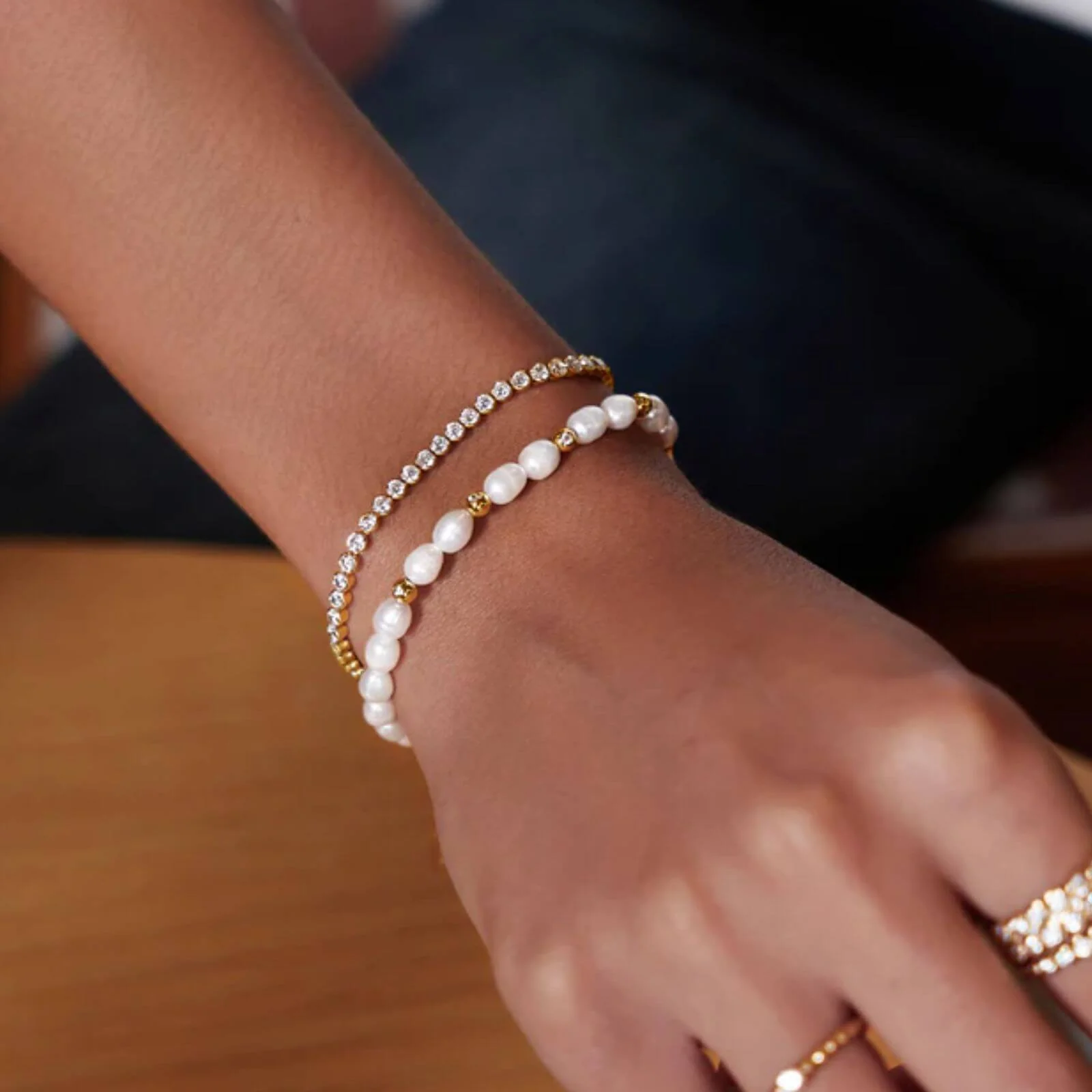 Ania Haie Chic Creator Gold Freshwater Pearl & Cubic Zirconia Bracelet - Image 2