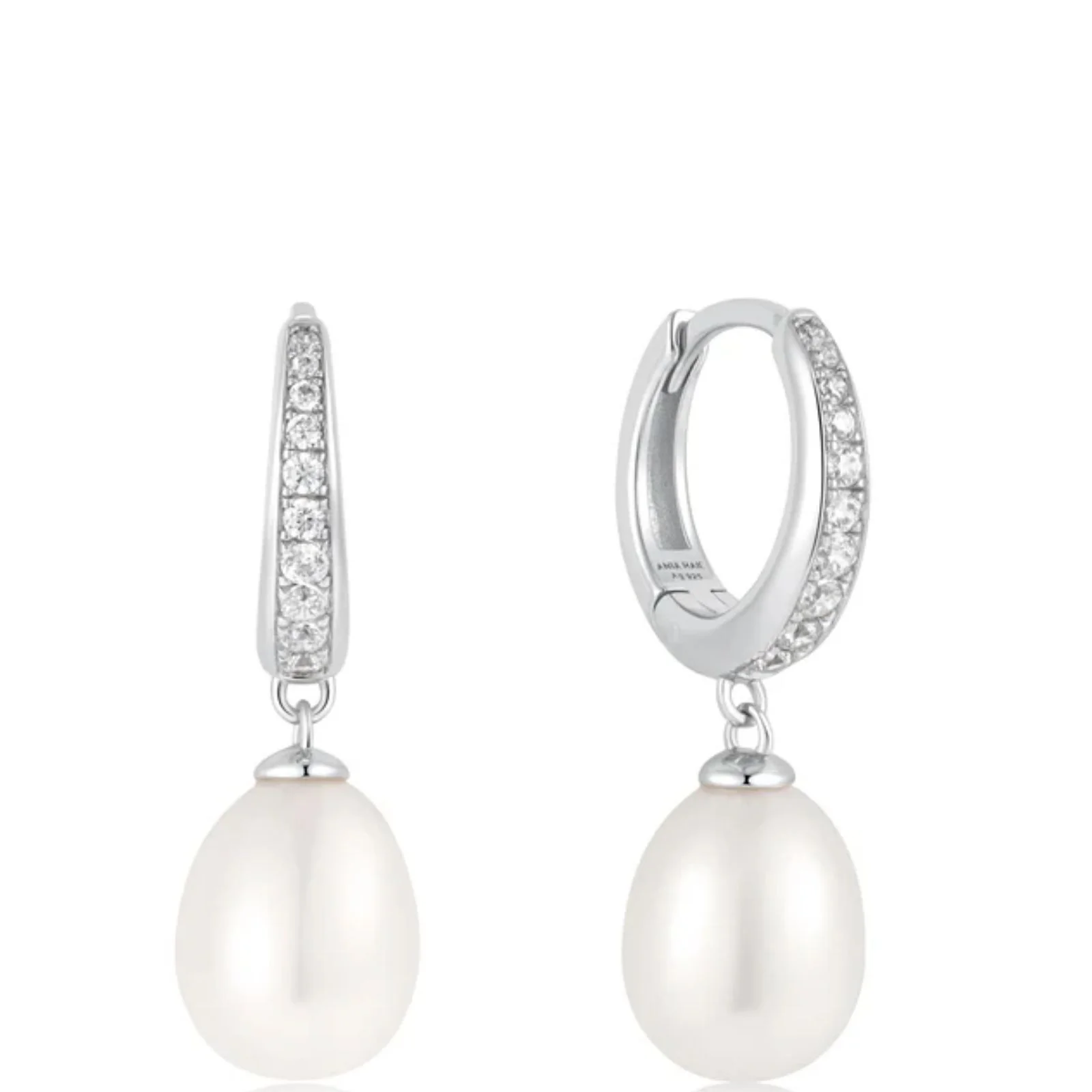 Ania Haie Chic Creator Silver Freshwater Pearl & Zirconia Pave Drop Huggie Earrings