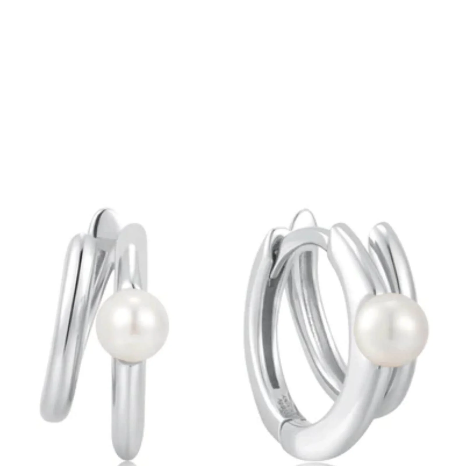 Ania Haie Chic Creator Silver Pearl Double Hoop Earrings